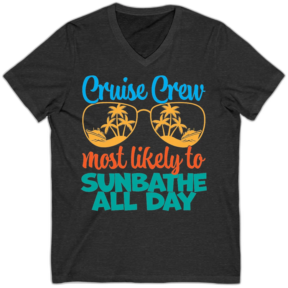 Cruise Crew Most Likely To Sunbathe All Day V-Neck in Dark Grey Heather