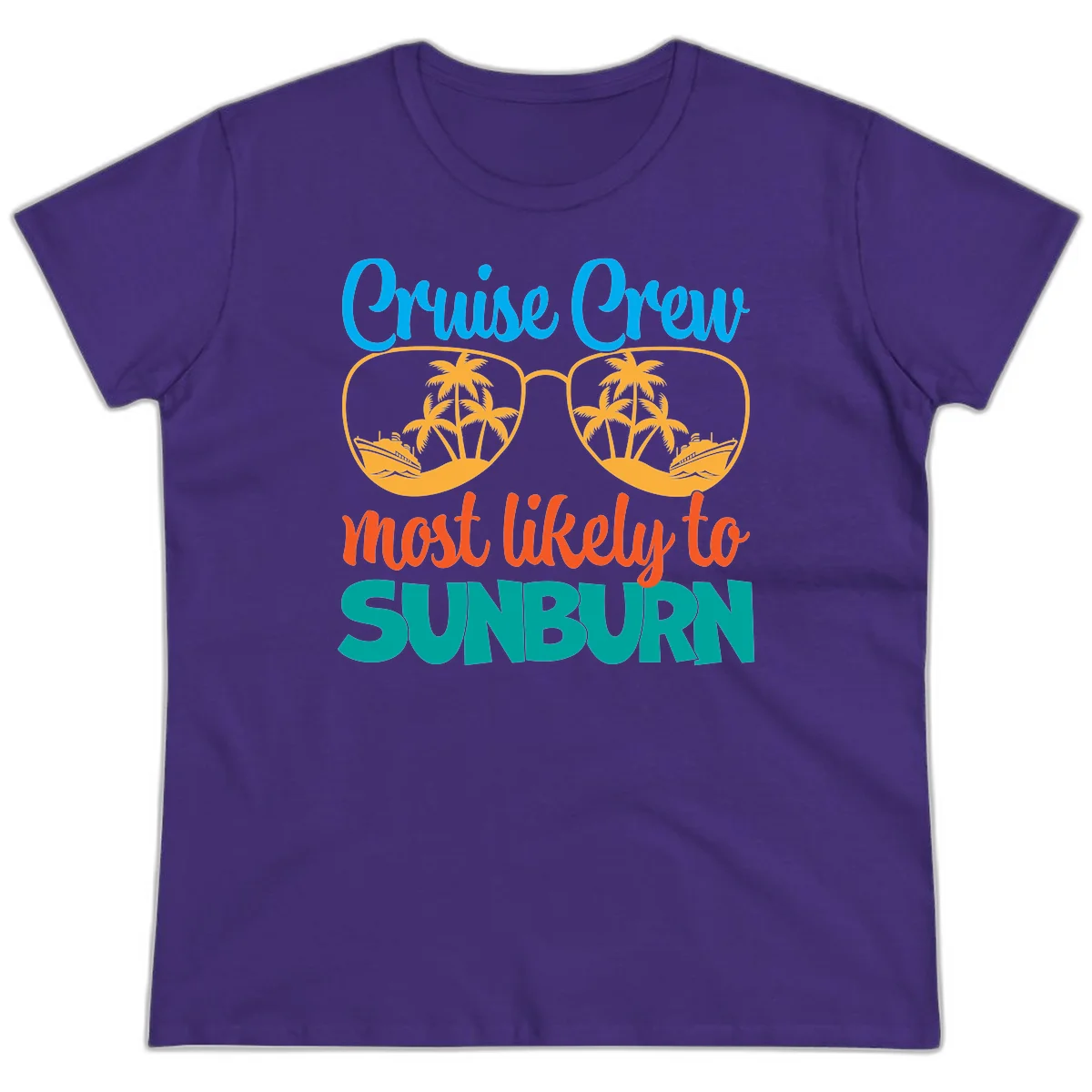 Cruise Crew Most Likely To Sunburn Ladies Tee in Purple