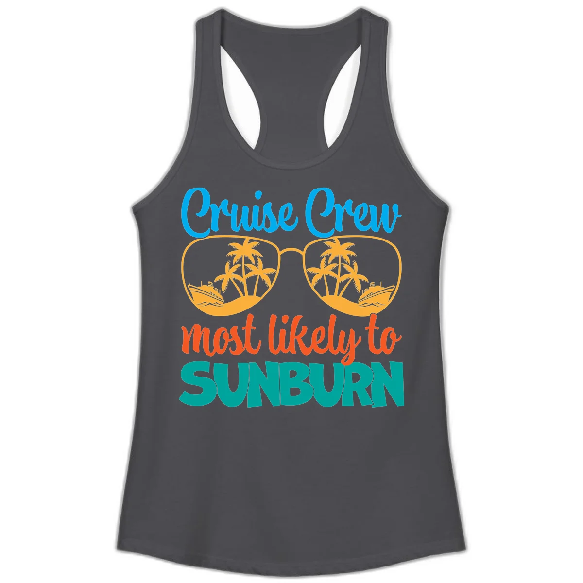 Cruise Crew Most Likely To Sunburn Ladies Tank in Solid Dark Gray