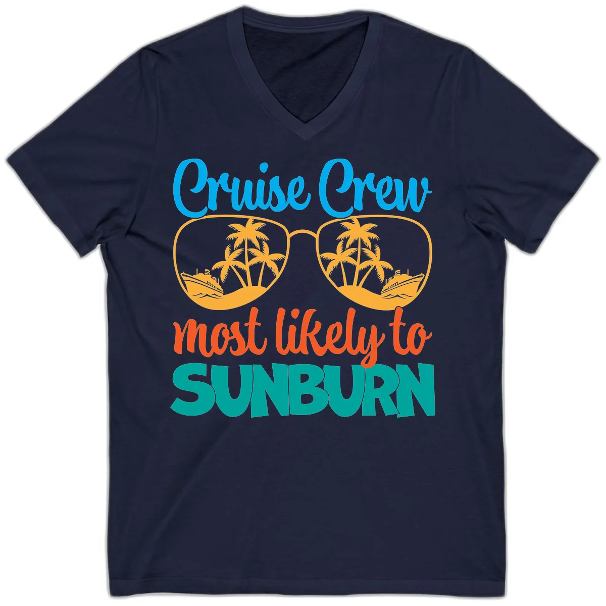 Cruise Crew Most Likely To Sunburn V-Neck in Navy
