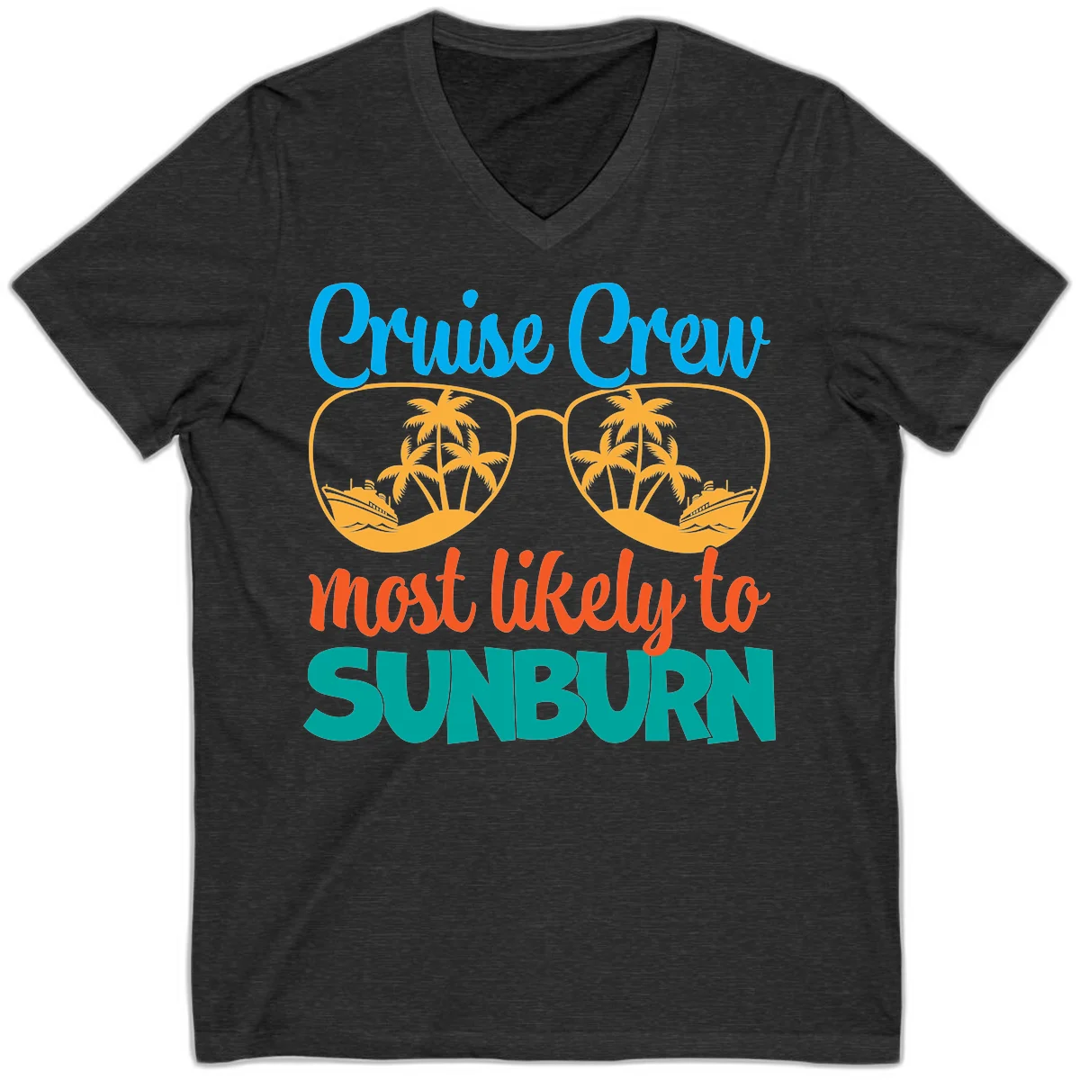 Cruise Crew Most Likely To Sunburn V-Neck in Dark Grey Heather