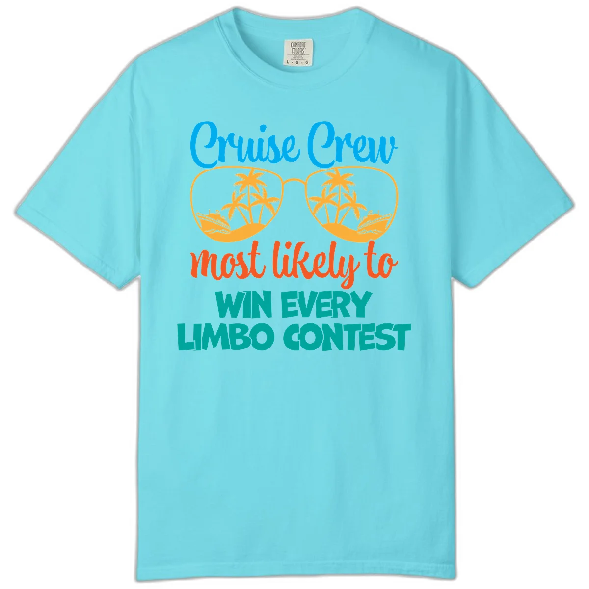 Cruise Crew Most Likely to Win Limbo Comfort Color Tee in Lagoon Blue