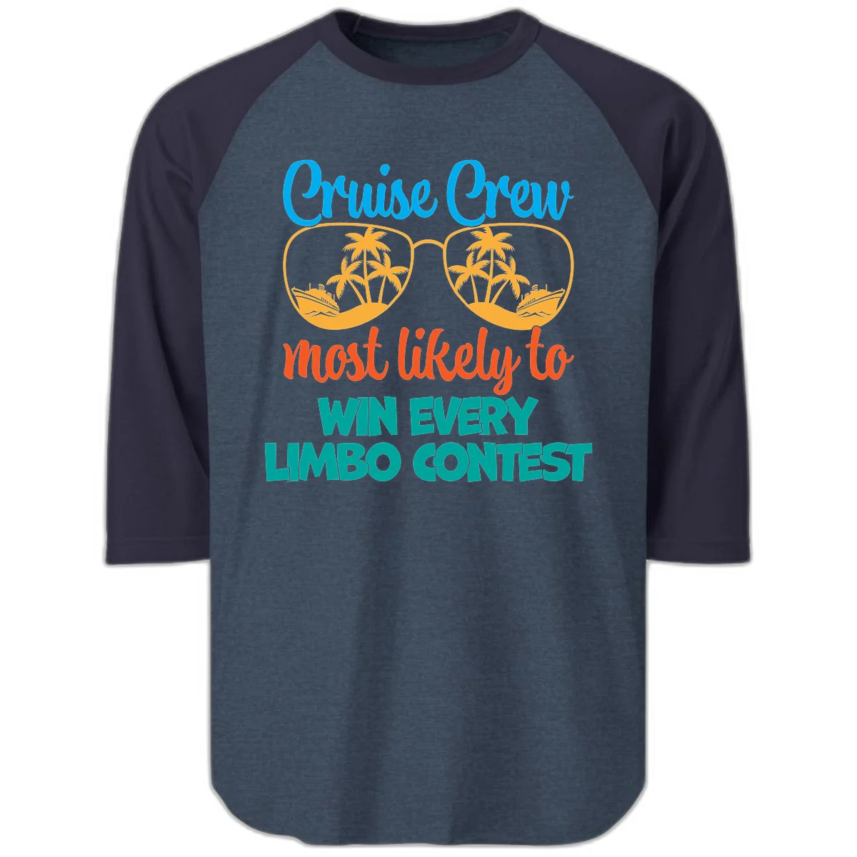 Cruise Crew Most Likely to Win Limbo Raglan 3/4 in Heather Denim Navy