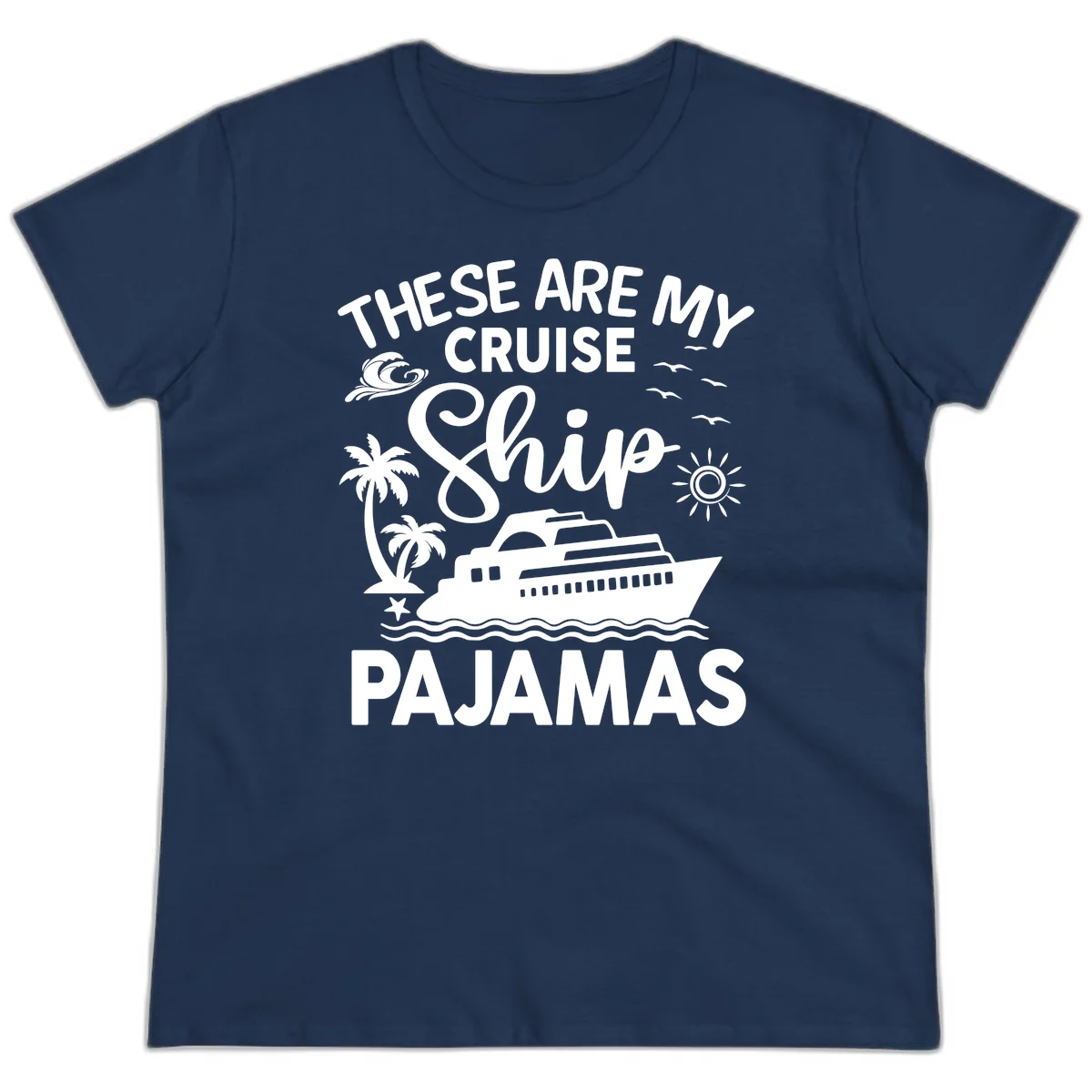 Cruise Ship Pajamas Ladies Tee in Navy