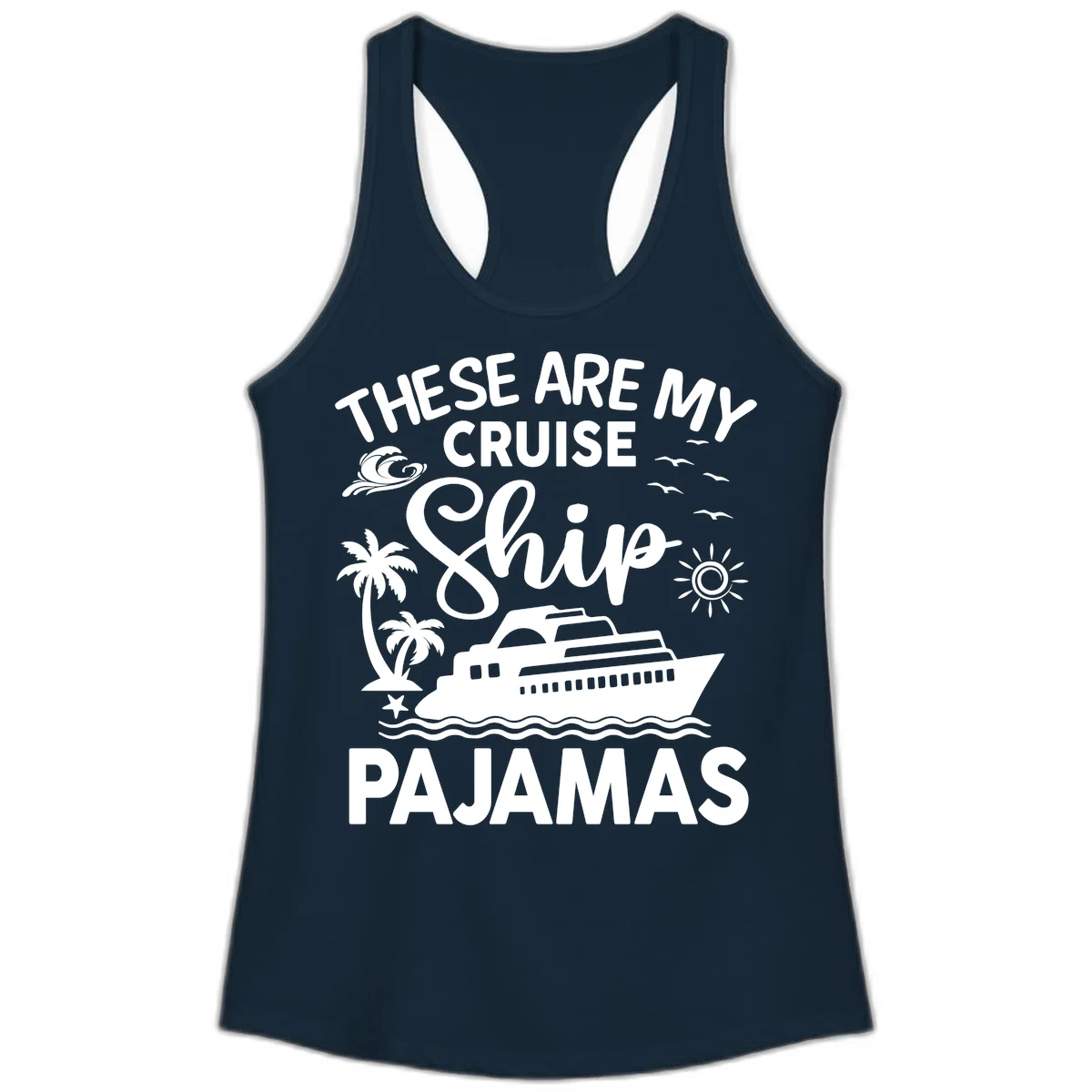 Cruise Ship Pajamas Ladies Tank in Solid Midnight Navy