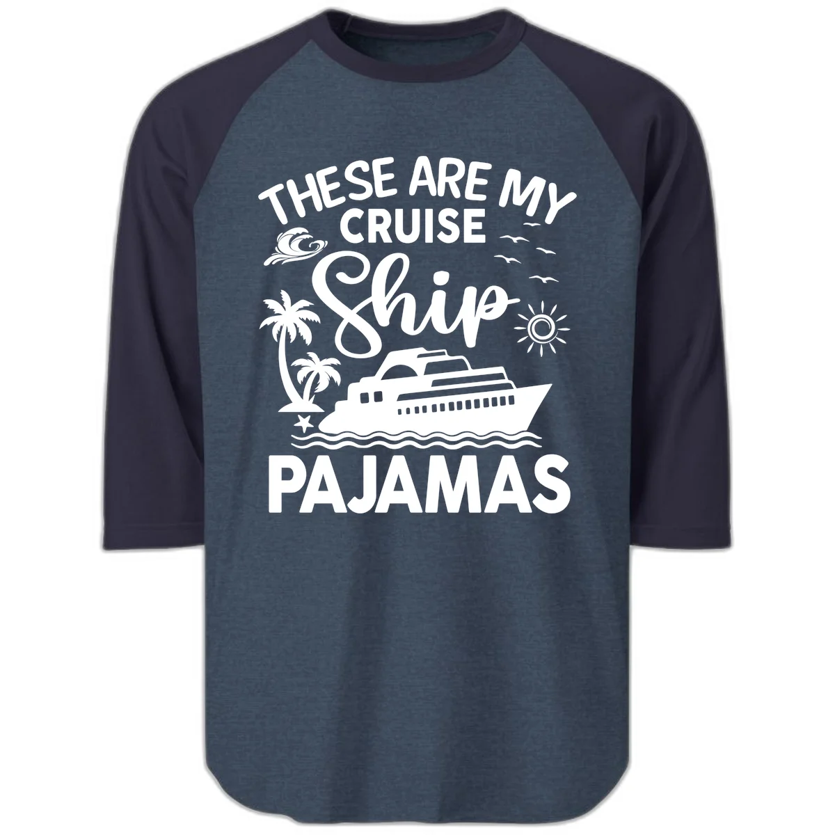 Cruise Ship Pajamas Raglan 3/4 in Heather Denim Navy