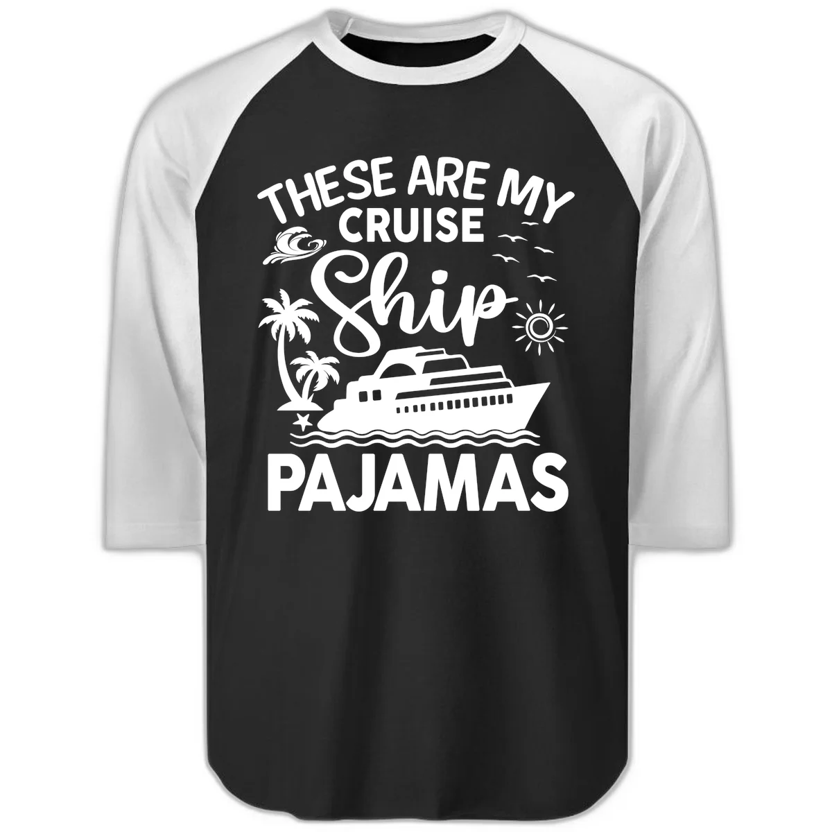 Cruise Ship Pajamas Raglan 3/4 in Black White