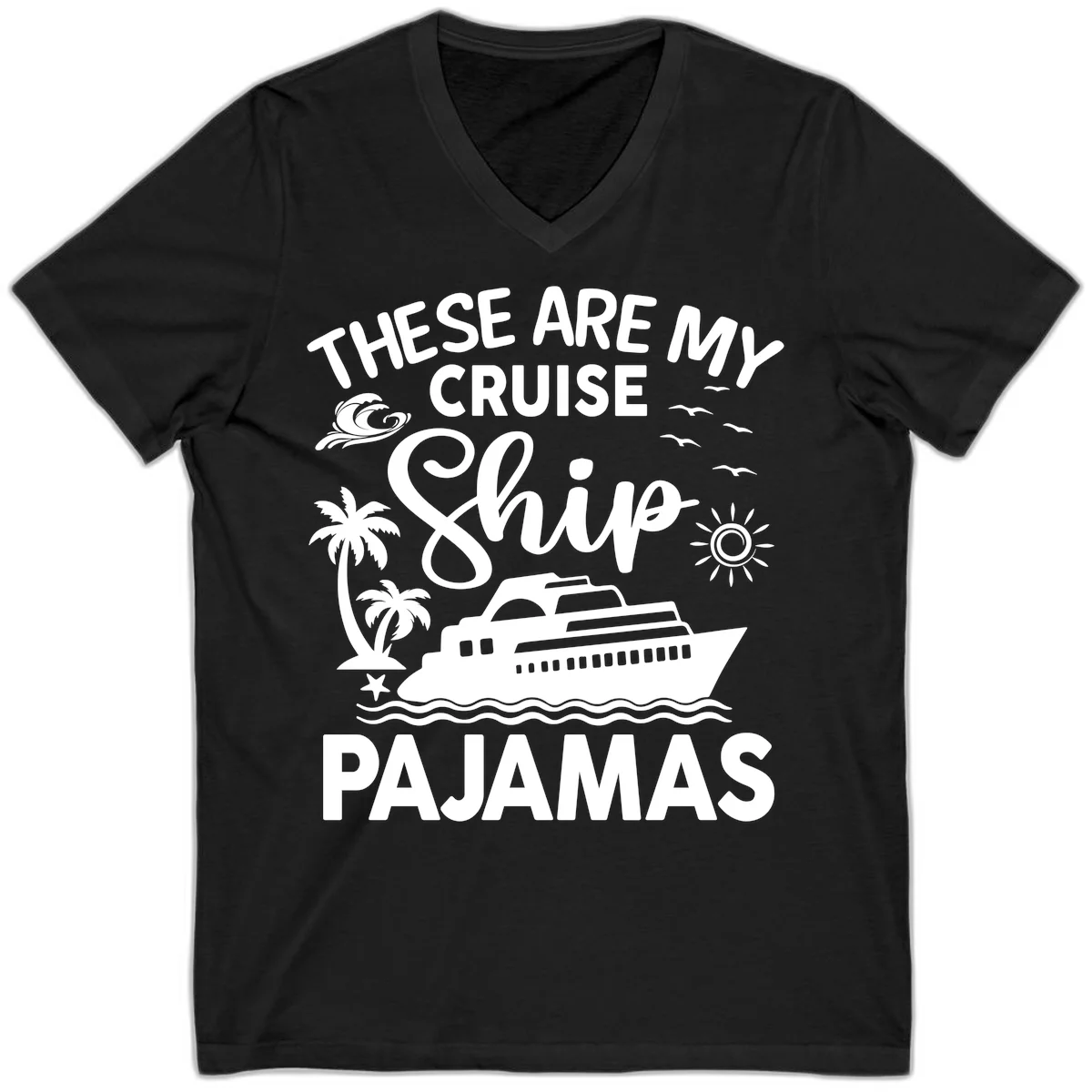 Cruise Ship Pajamas V-Neck in Black