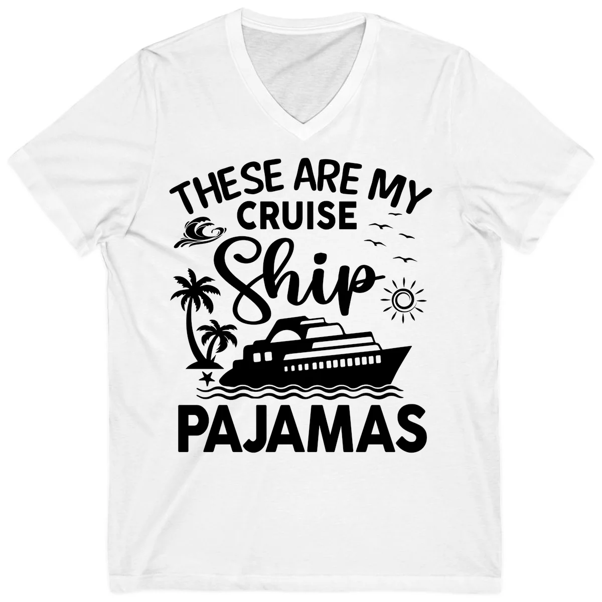 Cruise Ship Pajamas V-Neck in White