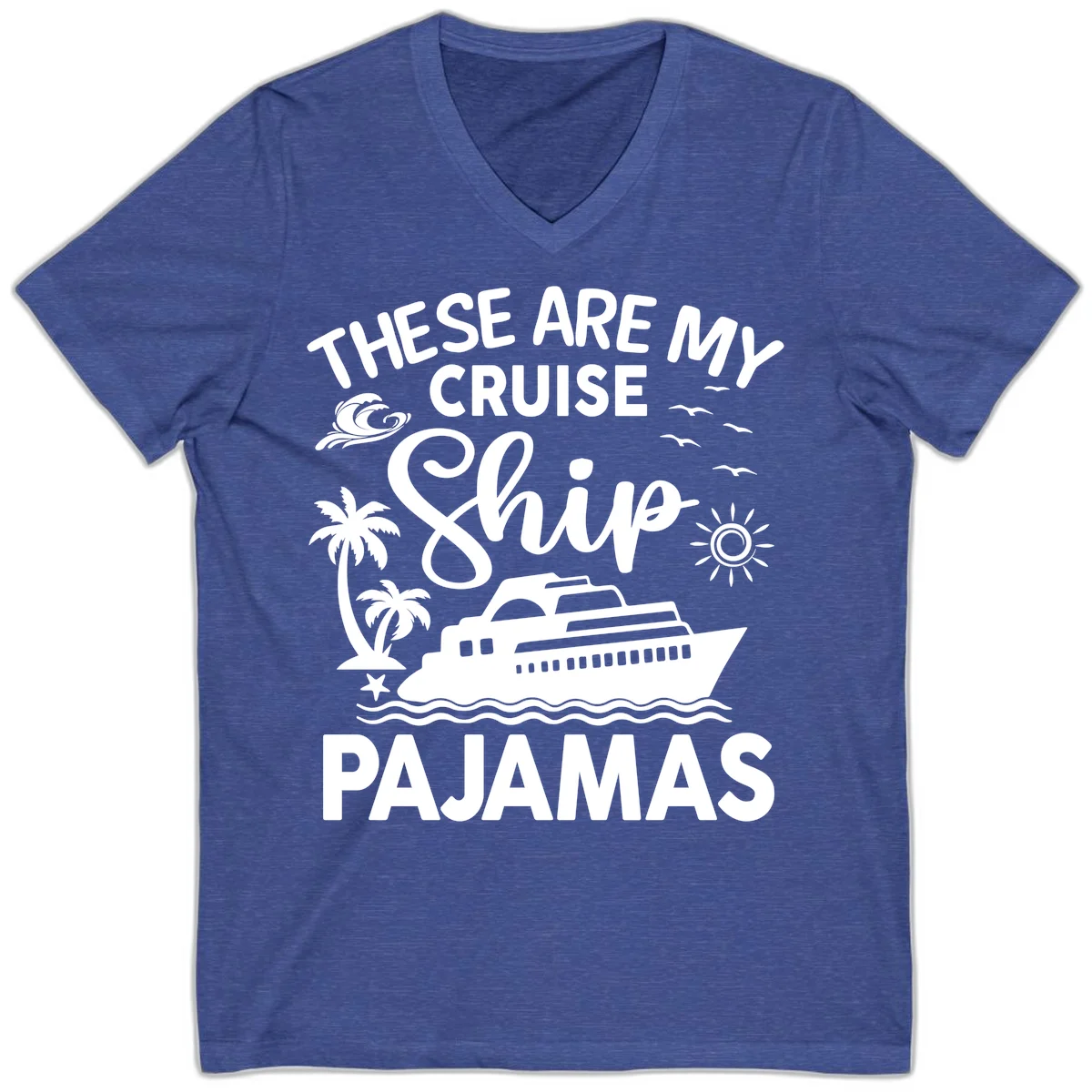 Cruise Ship Pajamas V-Neck in Heather True Royal