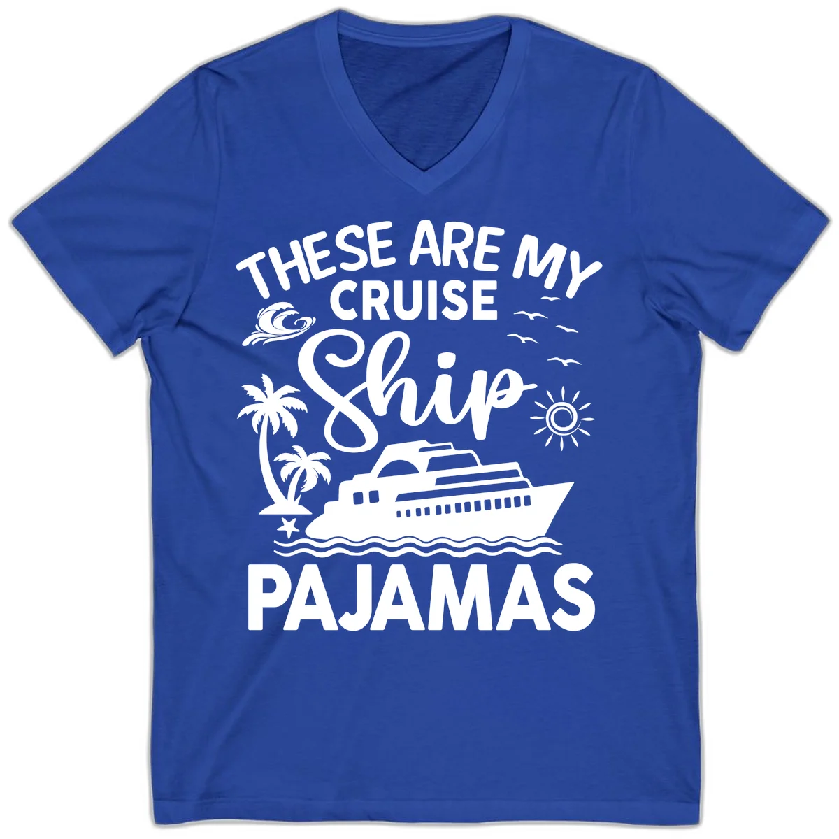 Cruise Ship Pajamas V-Neck in True Royal