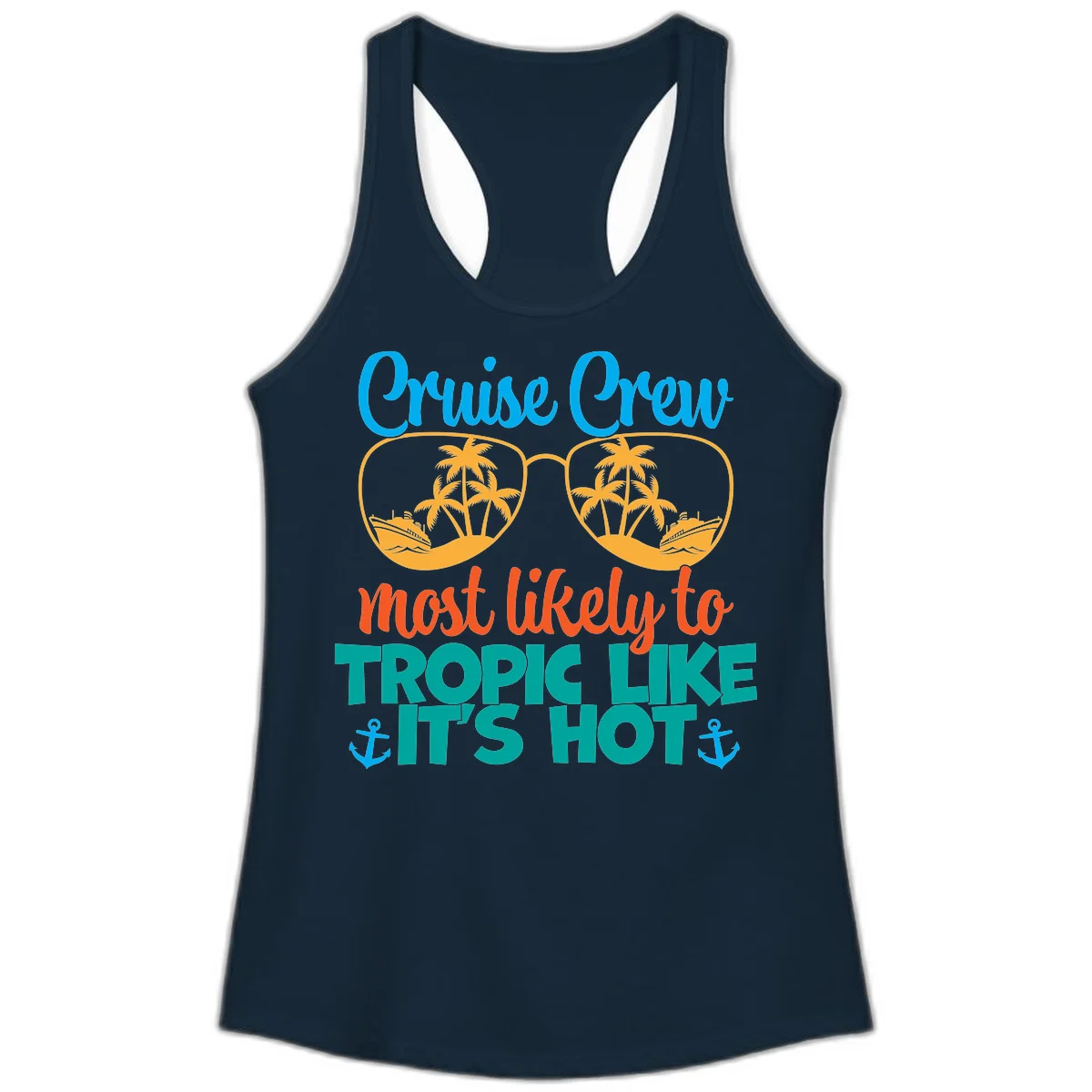 Cruise Crew Most Likely To Tropic Like It's Hot Ladies Tank in Solid Midnight Navy