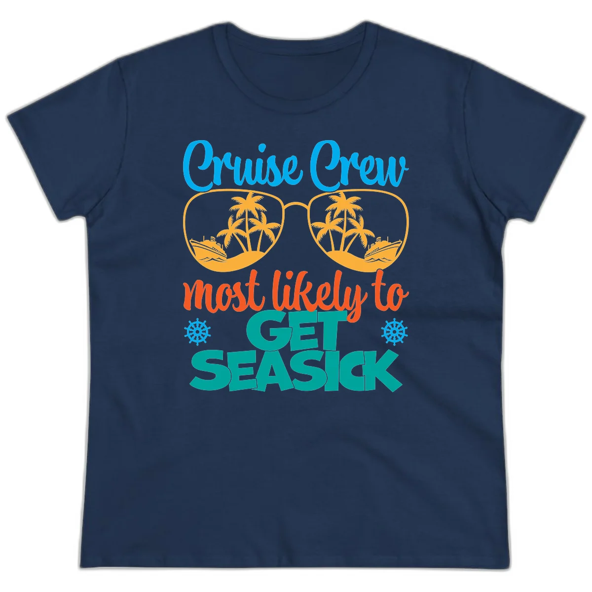 Cruise Crew Most Likely To Get Seasick Ladies Tee in Navy