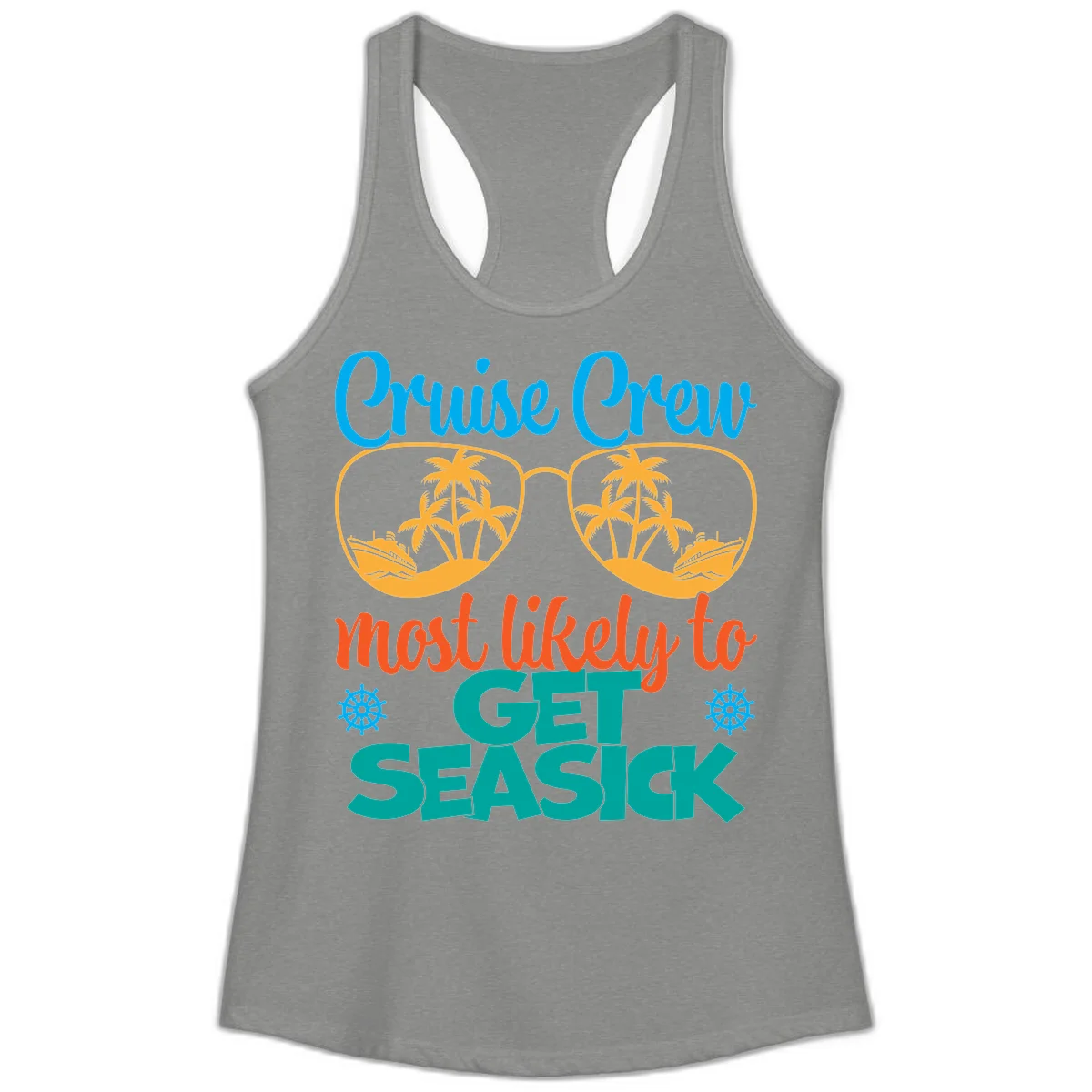 Cruise Crew Most Likely To Get Seasick Ladies Tank in Heather Grey