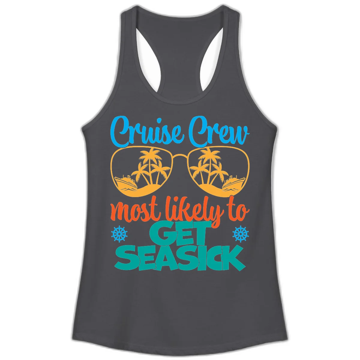 Cruise Crew Most Likely To Get Seasick Ladies Tank in Solid Dark Gray