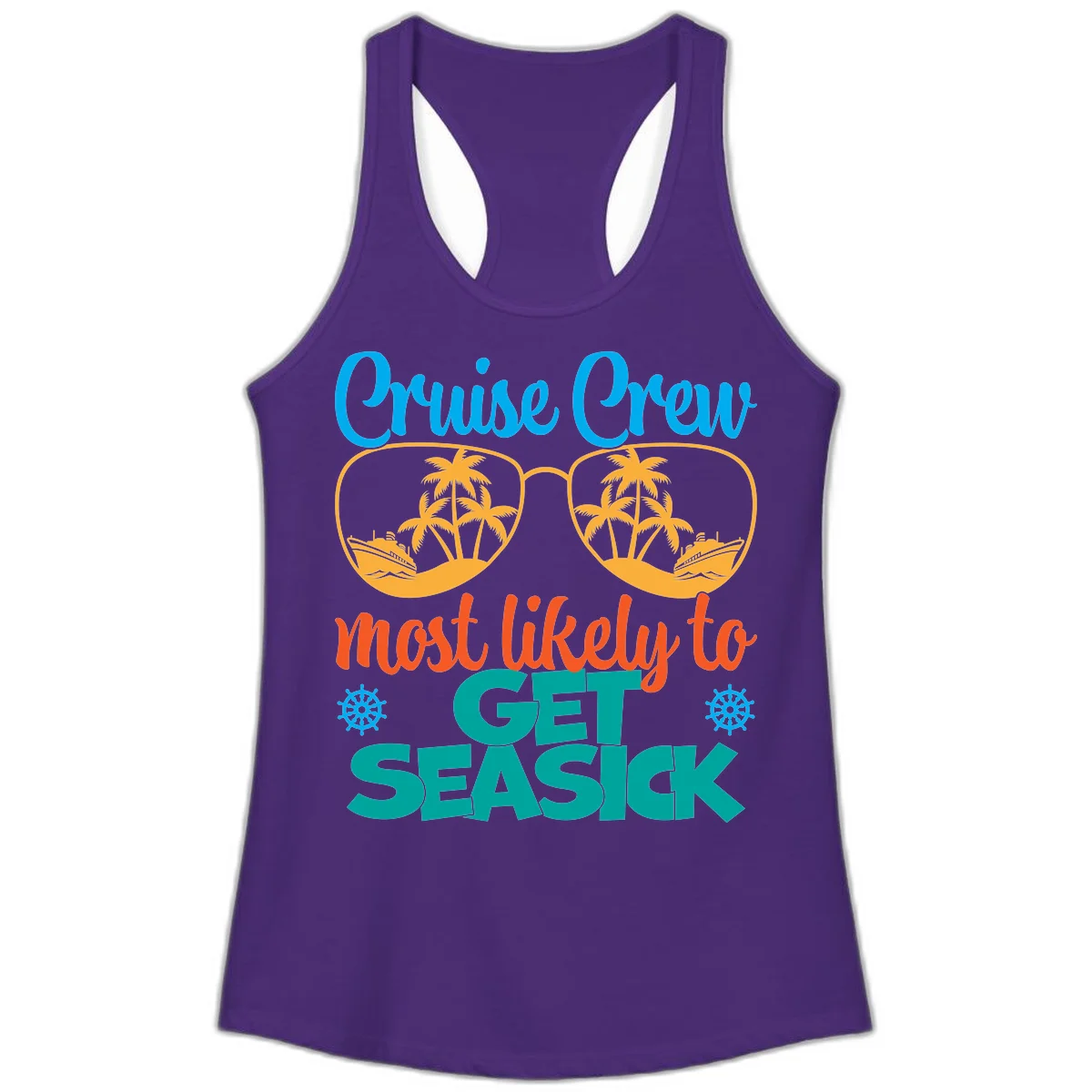 Cruise Crew Most Likely To Get Seasick Ladies Tank in Solid Purple Rush
