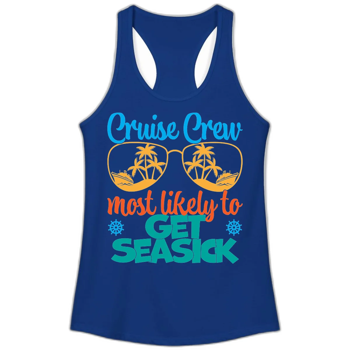 Cruise Crew Most Likely To Get Seasick Ladies Tank in Solid Royal