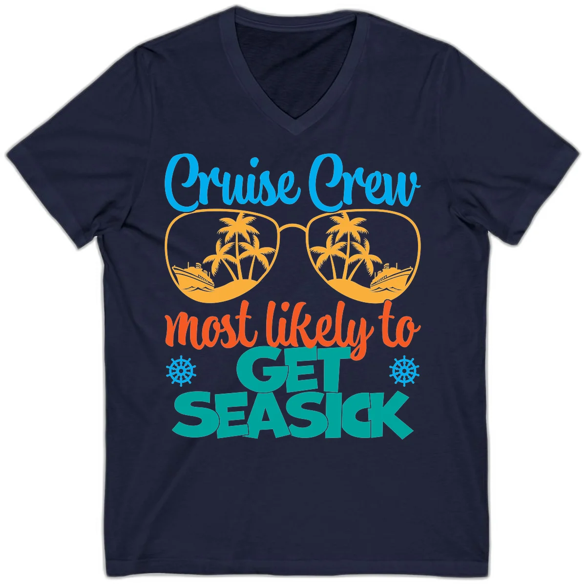 Cruise Crew Most Likely To Get Seasick V-Neck in Navy