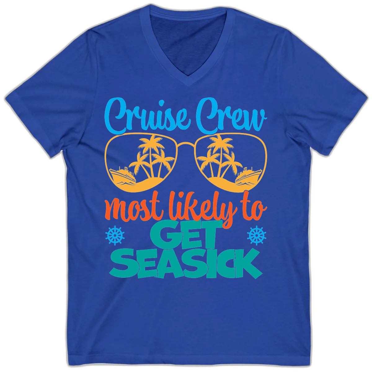 Cruise Crew Most Likely To Get Seasick V-Neck in True Royal