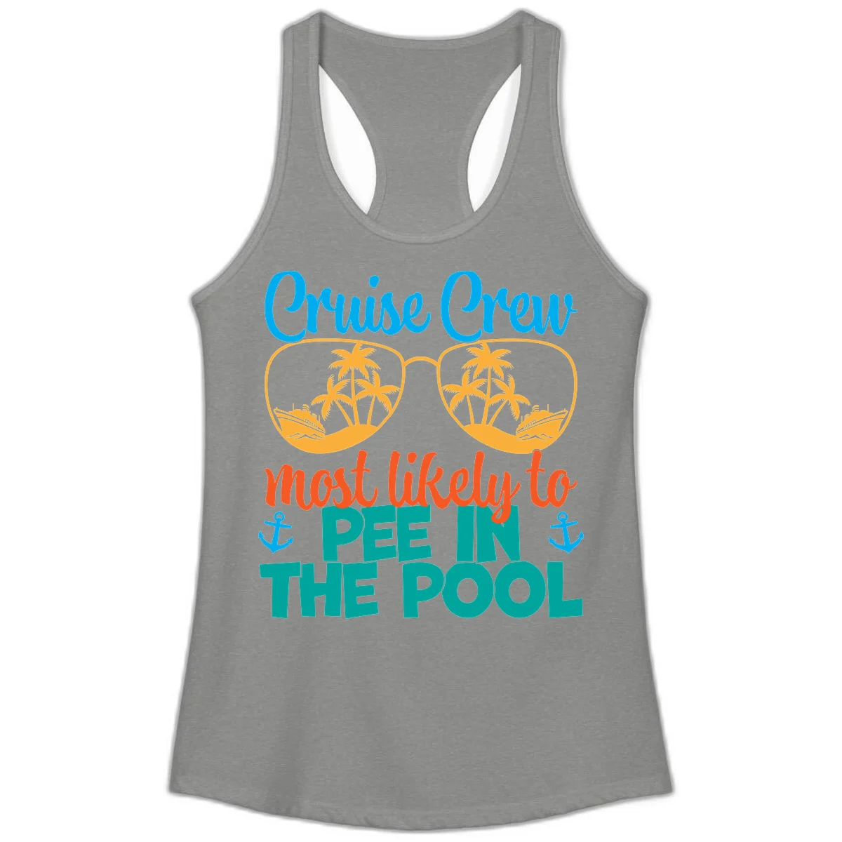 Cruise Crew Most Likely To Pee In The Pool Ladies Tank in Heather Grey