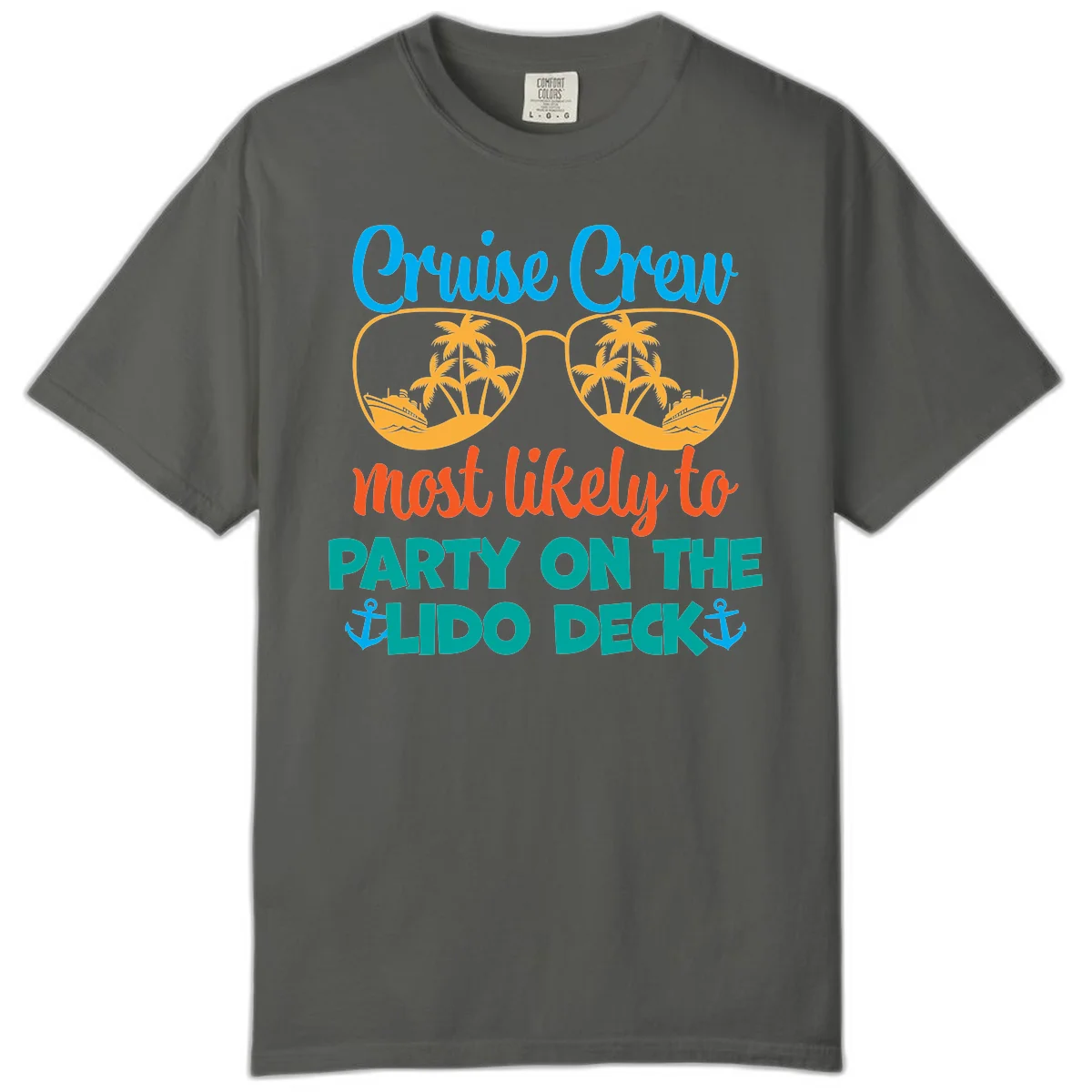 Cruise Crew Lido Deck Party Comfort Color Tee in Pepper