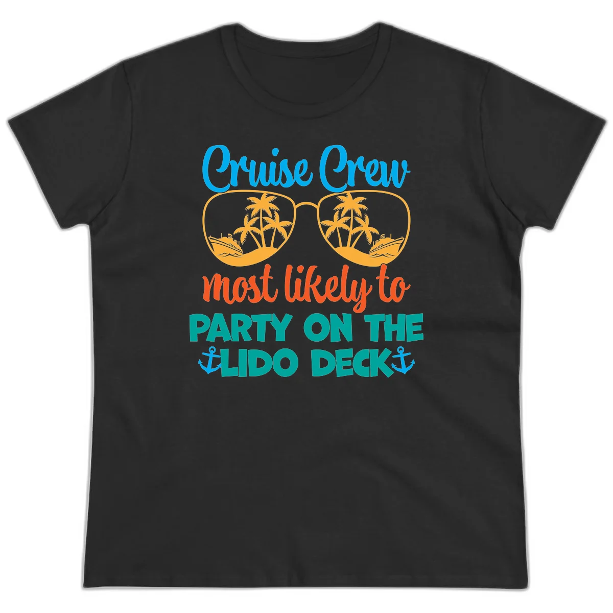 Cruise Crew Lido Deck Party Ladies Tee in Black