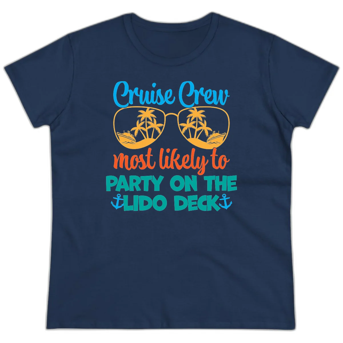 Cruise Crew Lido Deck Party Ladies Tee in Navy