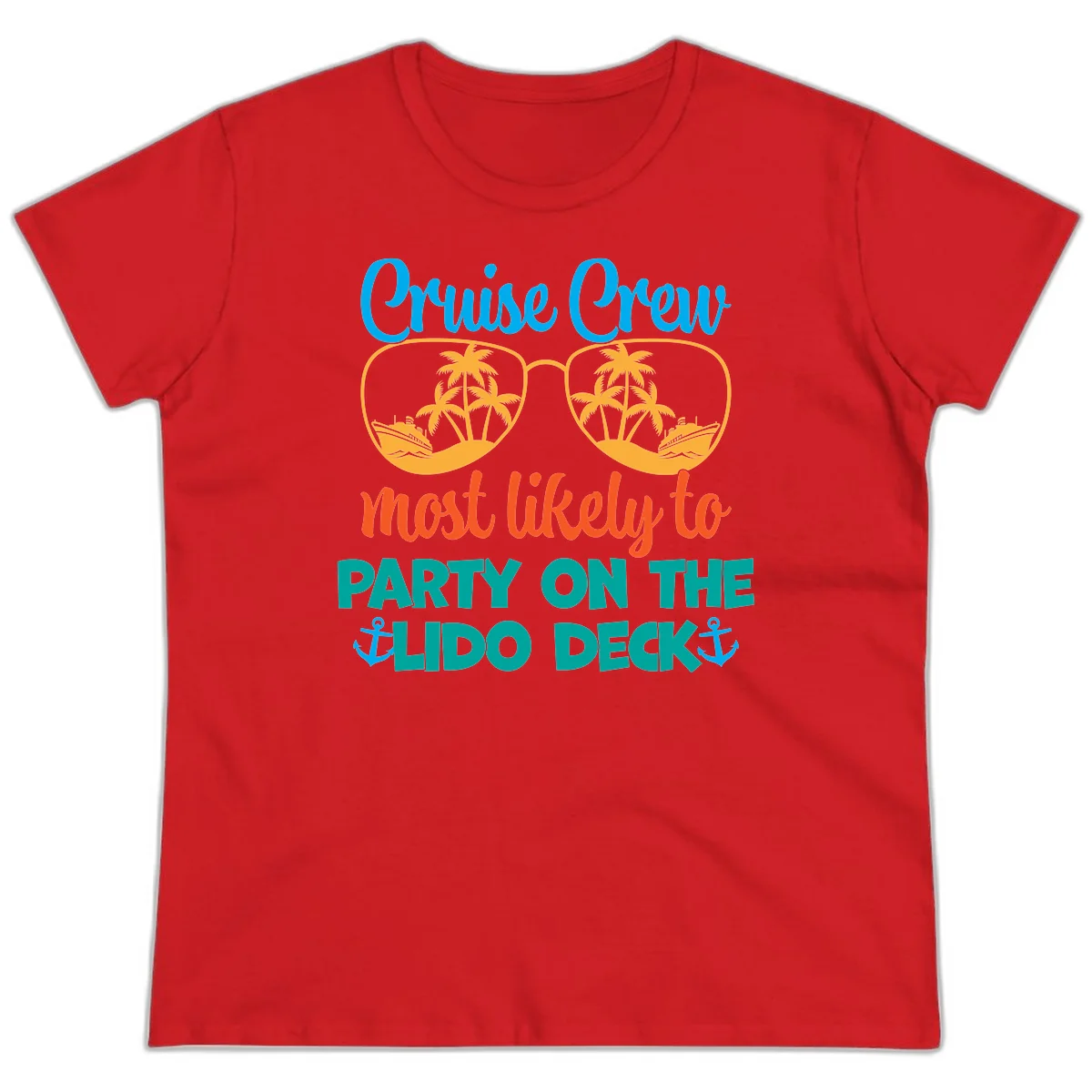 Cruise Crew Lido Deck Party Ladies Tee in Red