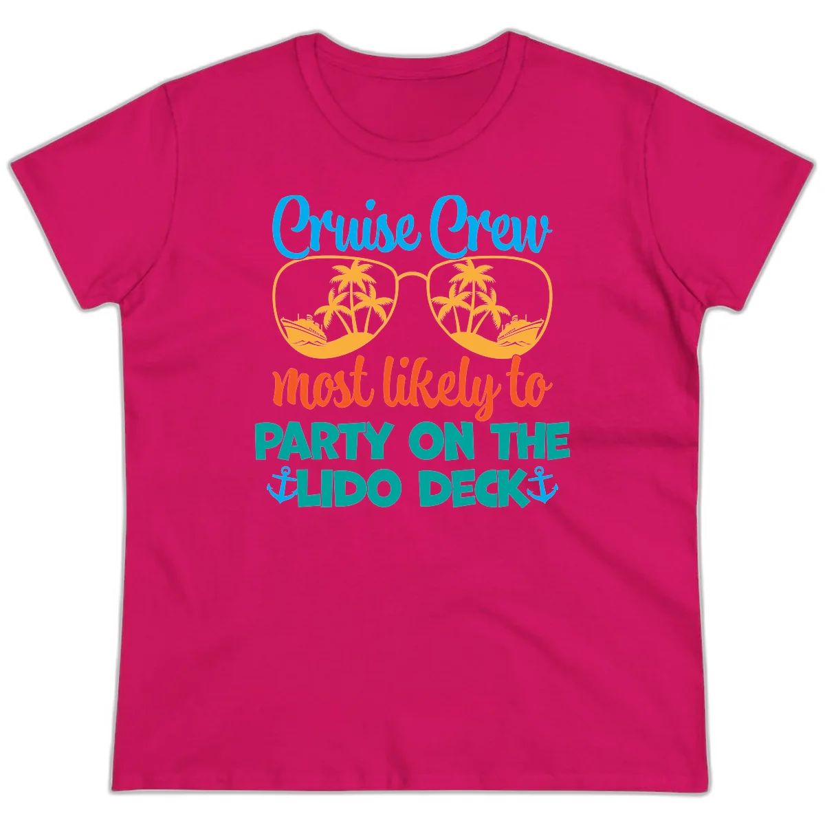 Cruise Crew Lido Deck Party Ladies Tee in Heliconia