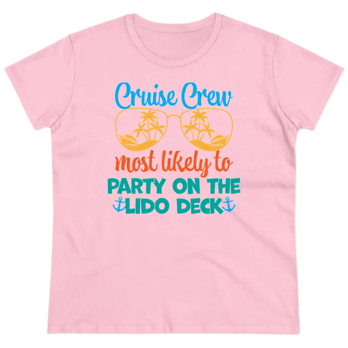 Cruise Crew Lido Deck Party Ladies Tee in Light Pink