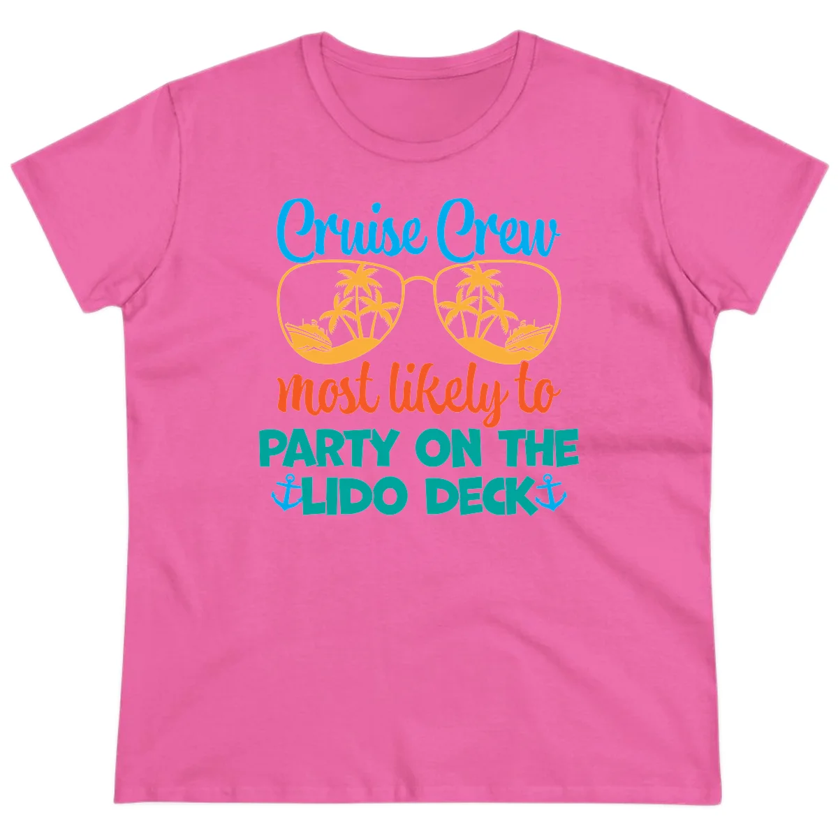 Cruise Crew Lido Deck Party Ladies Tee in Azalea
