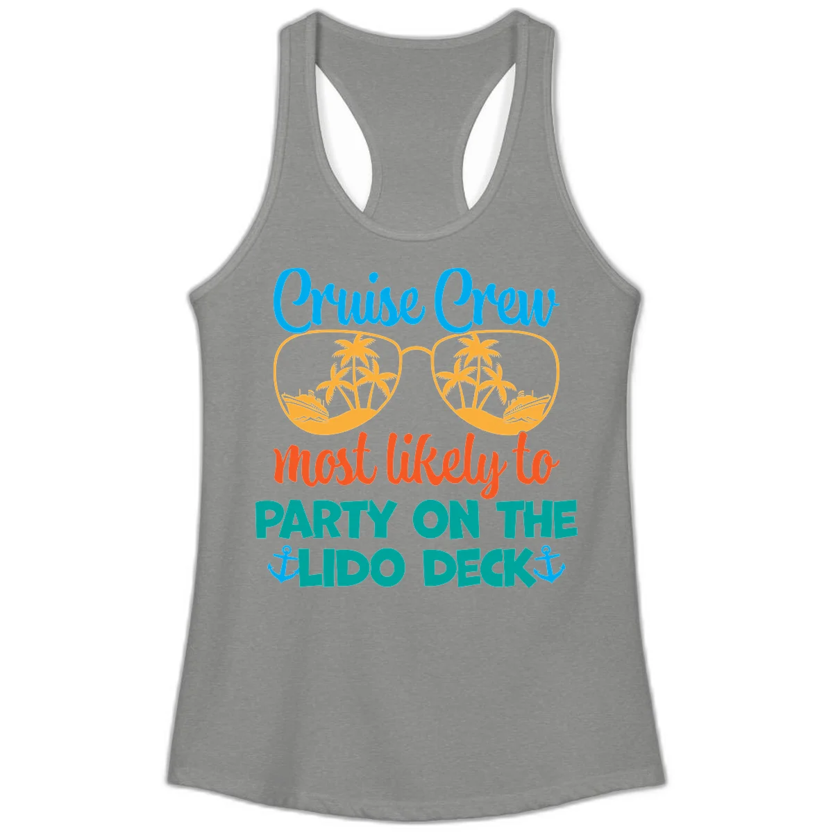 Cruise Crew Lido Deck Party Ladies Tank in Heather Grey
