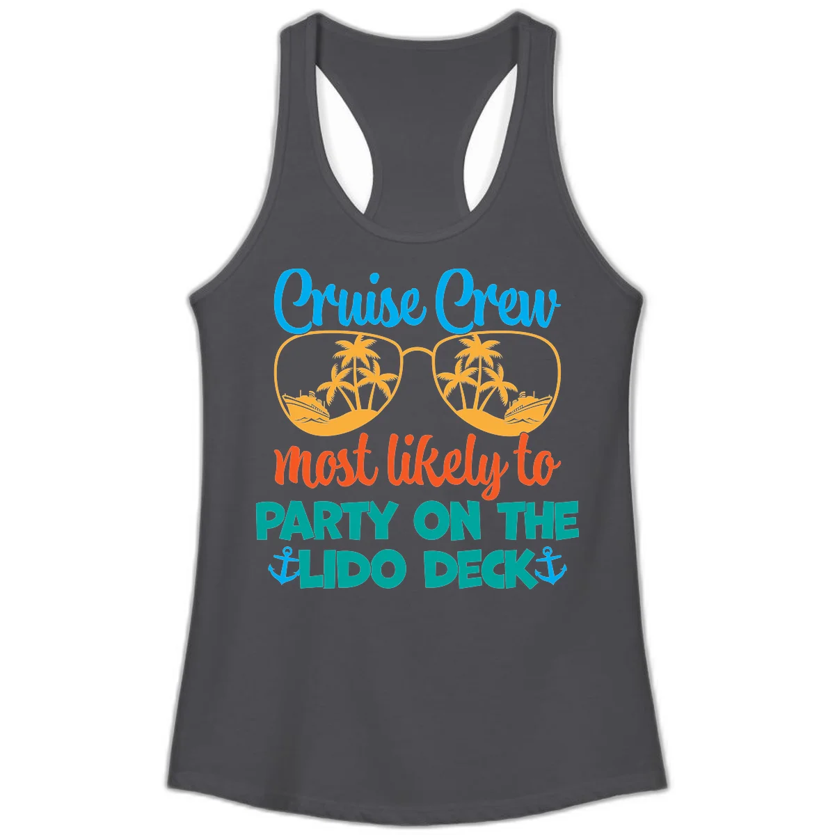 Cruise Crew Lido Deck Party Ladies Tank in Solid Dark Gray