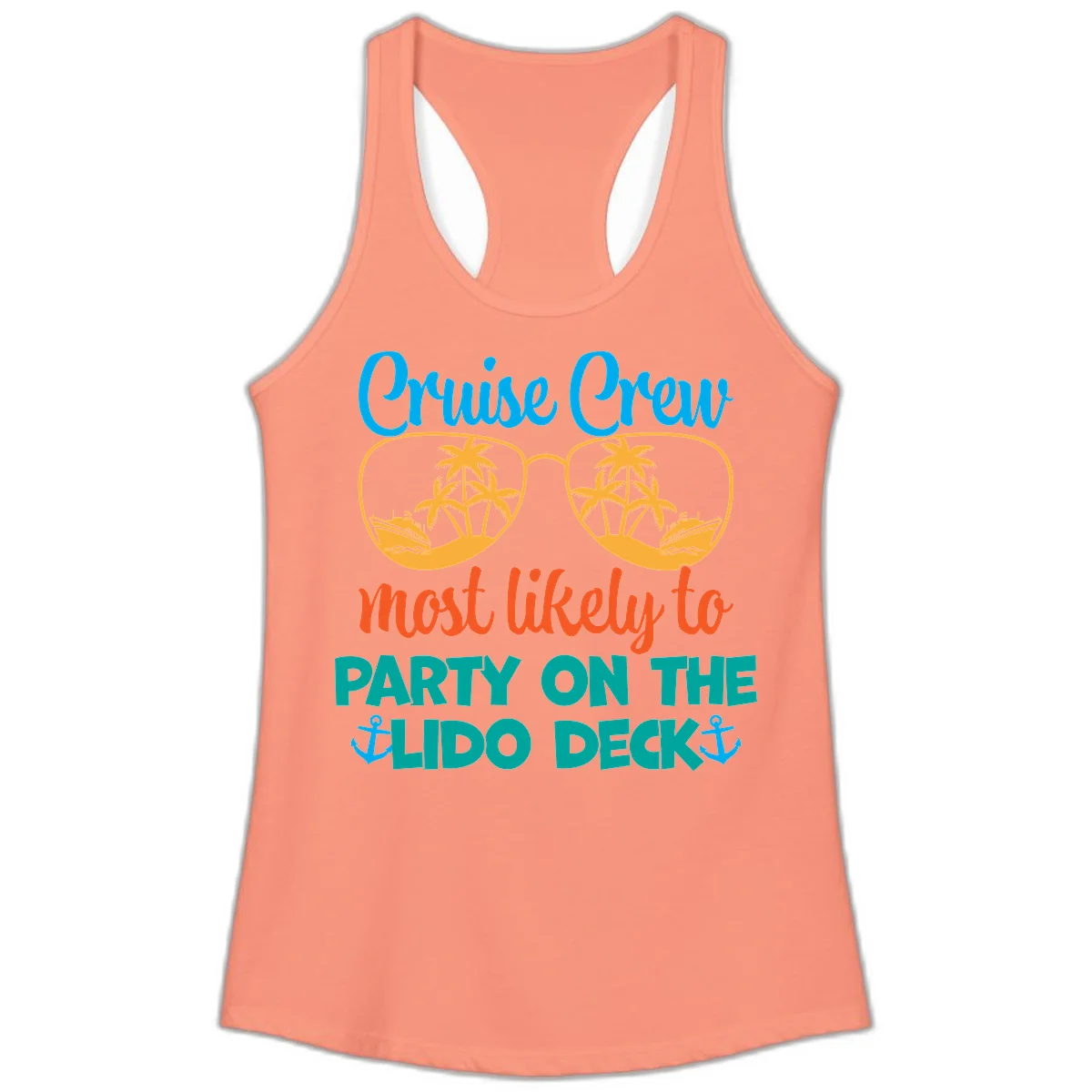 Cruise Crew Lido Deck Party Ladies Tank in Solid Light Orange