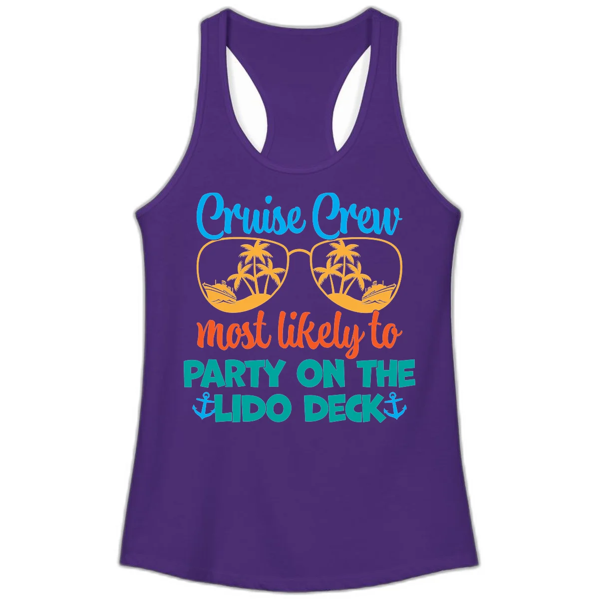 Cruise Crew Lido Deck Party Ladies Tank in Solid Purple Rush