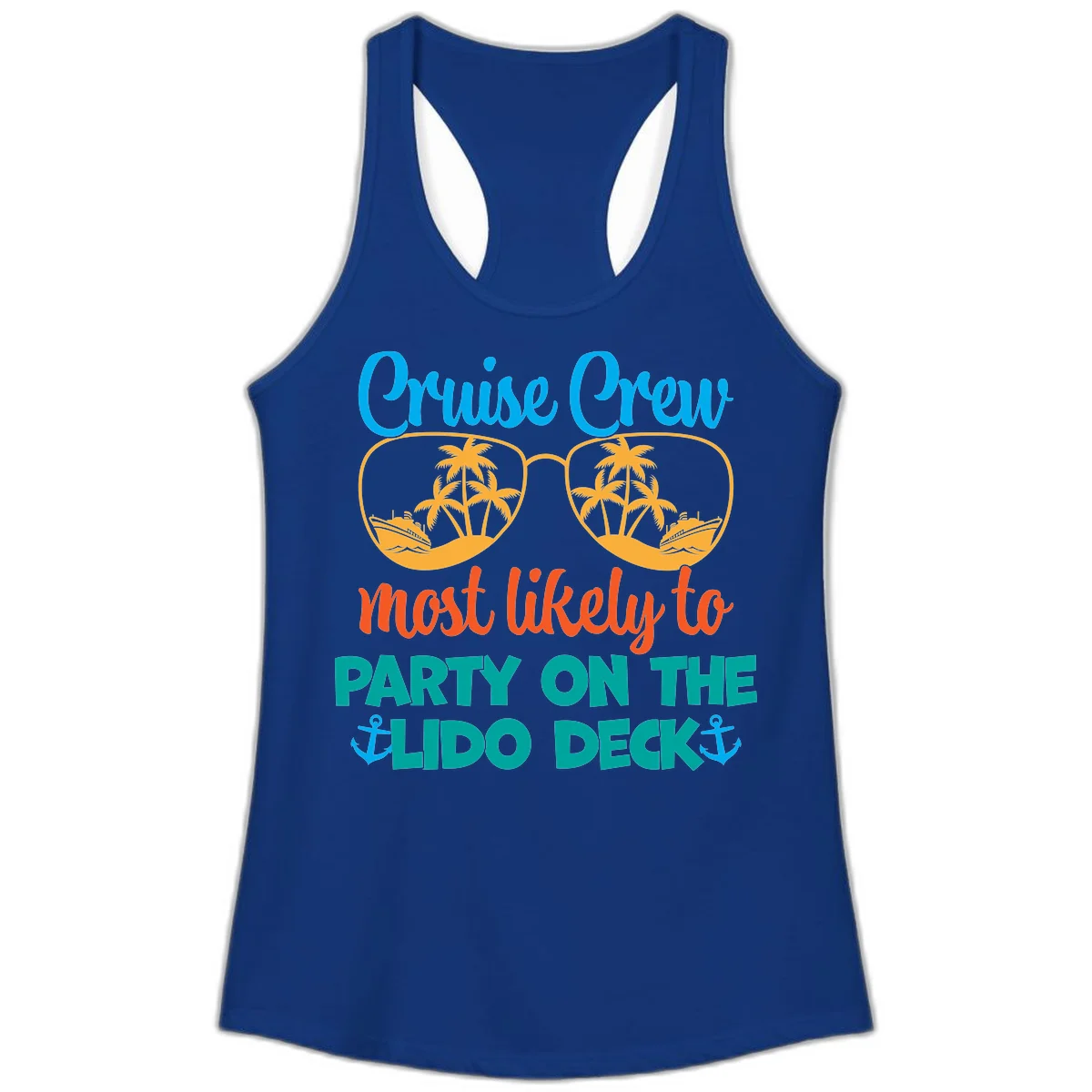 Cruise Crew Lido Deck Party Ladies Tank in Solid Royal