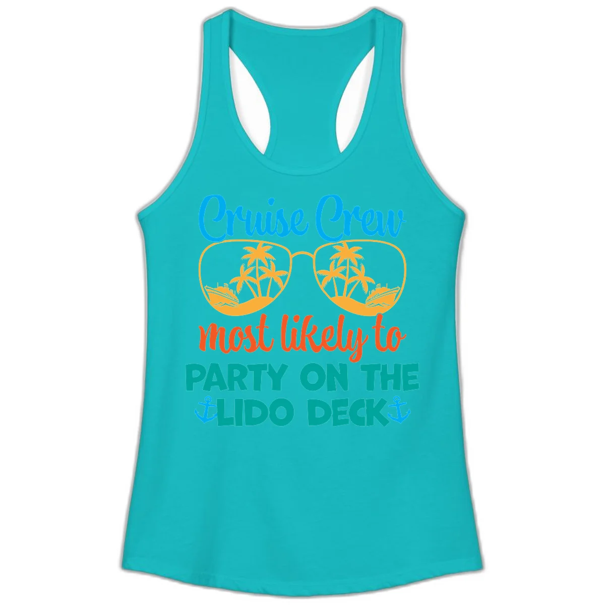 Cruise Crew Lido Deck Party Ladies Tank in Tahiti Blue