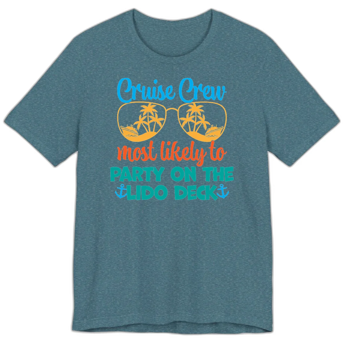 Cruise Crew Lido Deck Party Premium T-Shirt in Heather Deep Teal