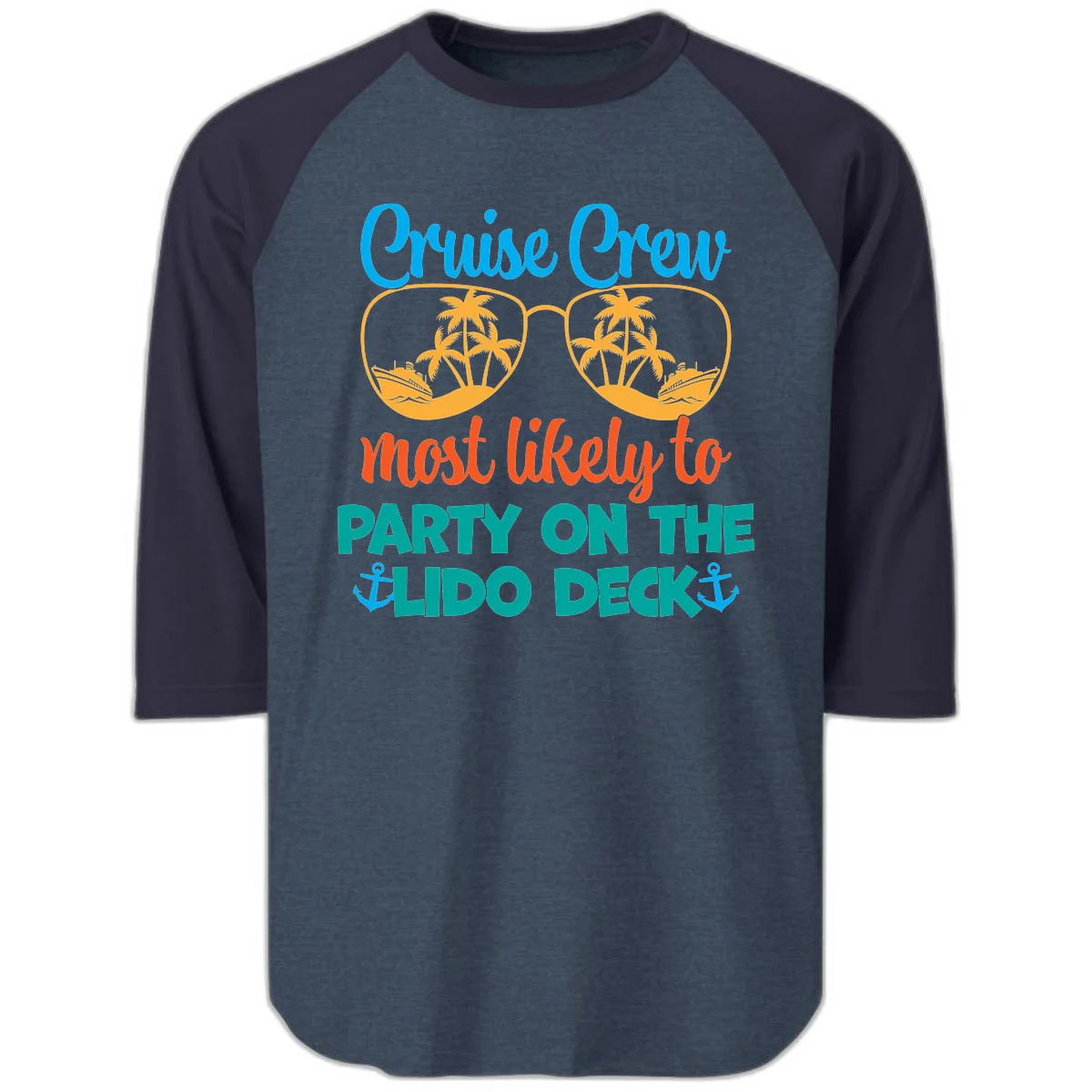 Cruise Crew Lido Deck Party Raglan 3/4 in Heather Denim Navy