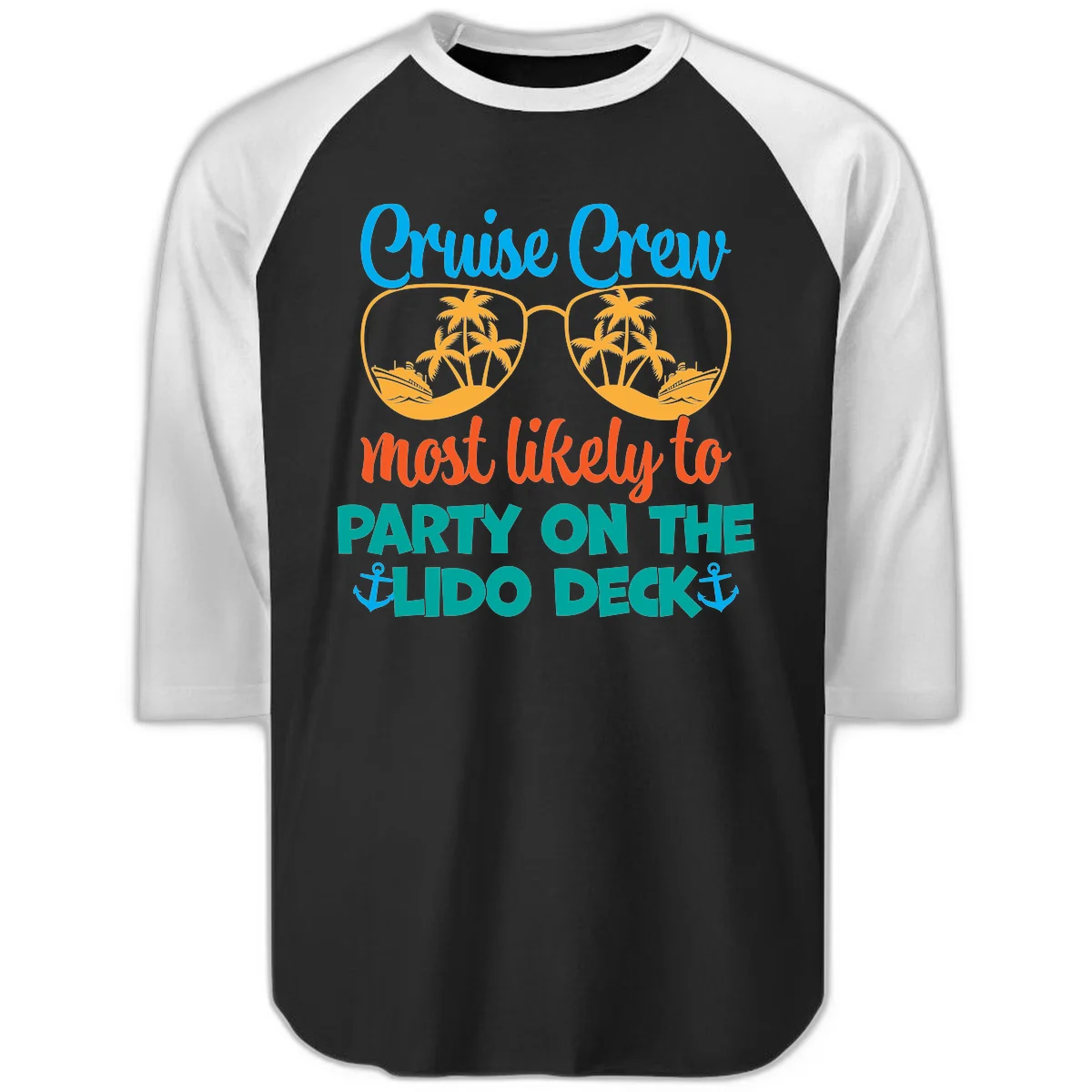 Cruise Crew Lido Deck Party Raglan 3/4 in Black White