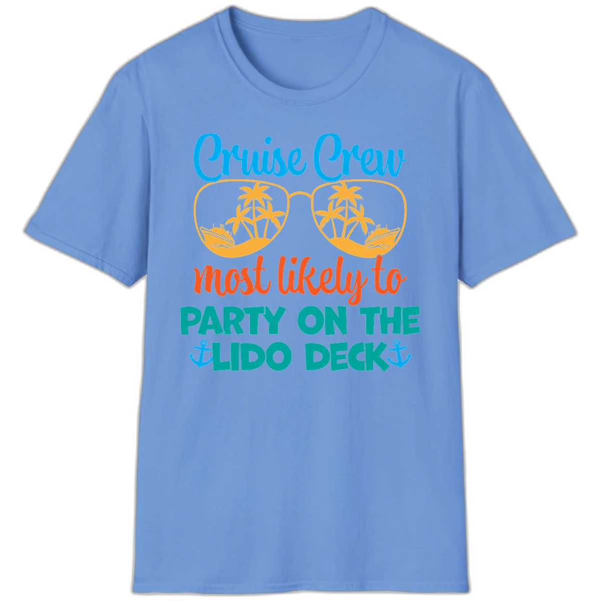 Cruise Crew Lido Deck Party T-Shirt in Carolina Blue