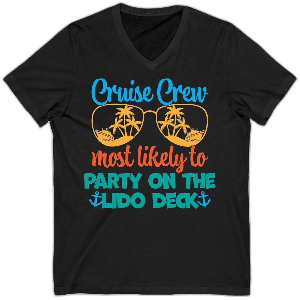 Cruise Crew Lido Deck Party V-Neck in Black