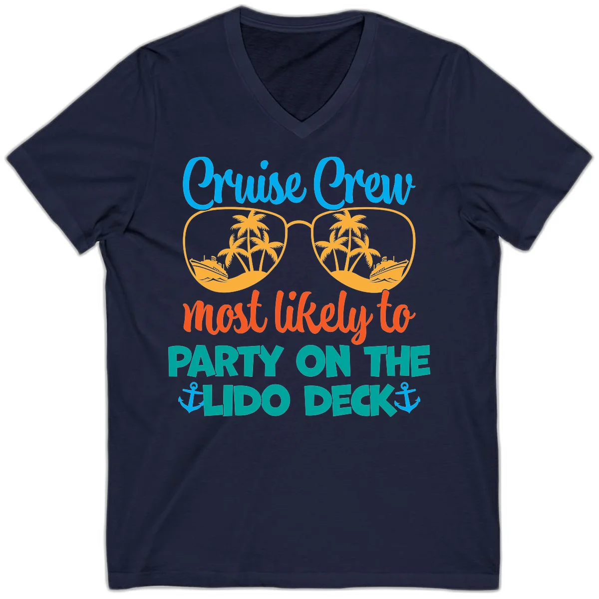 Cruise Crew Lido Deck Party V-Neck in Navy