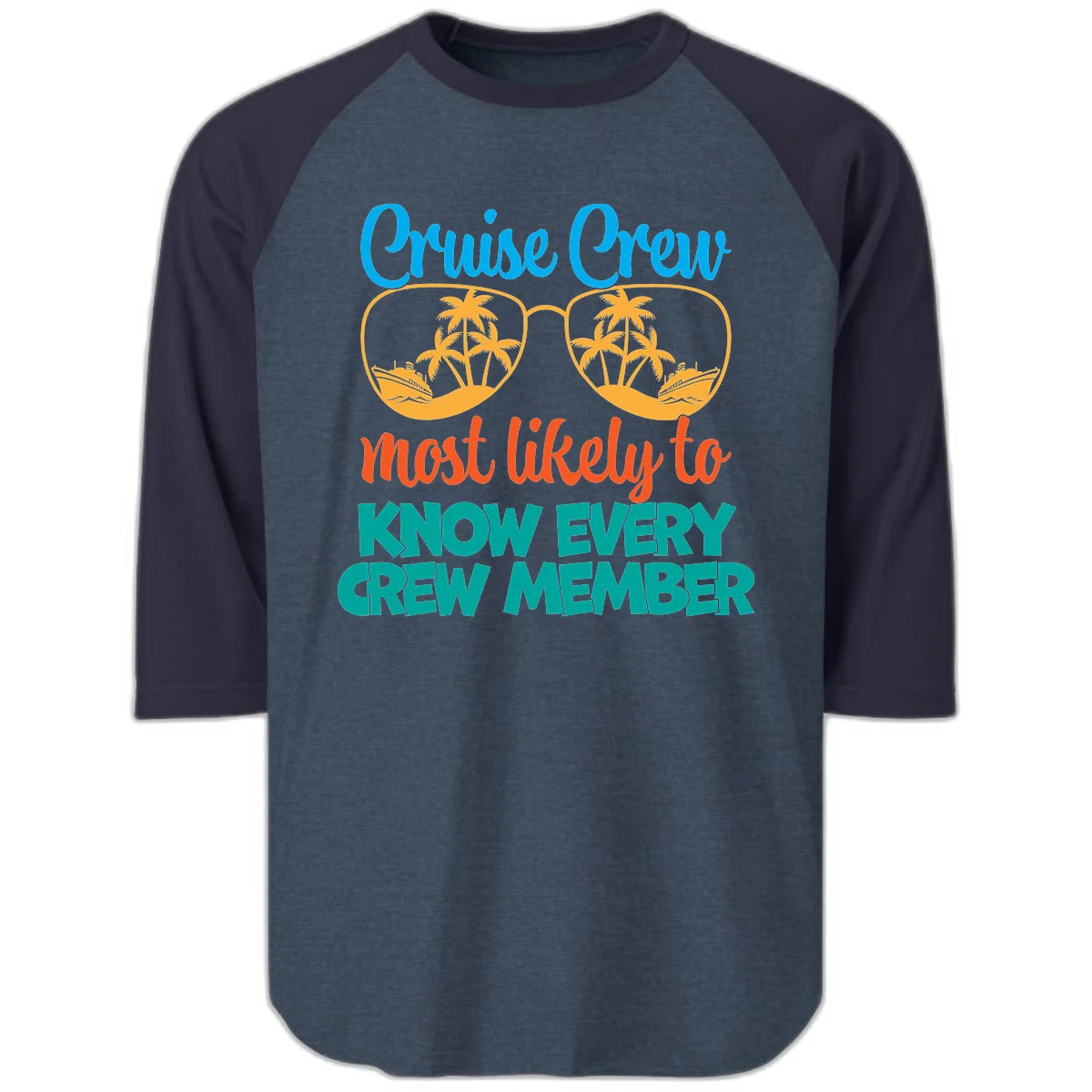 Cruise Crew Most Likely To Know Raglan 3/4 Sleeve in Heather Denim Navy