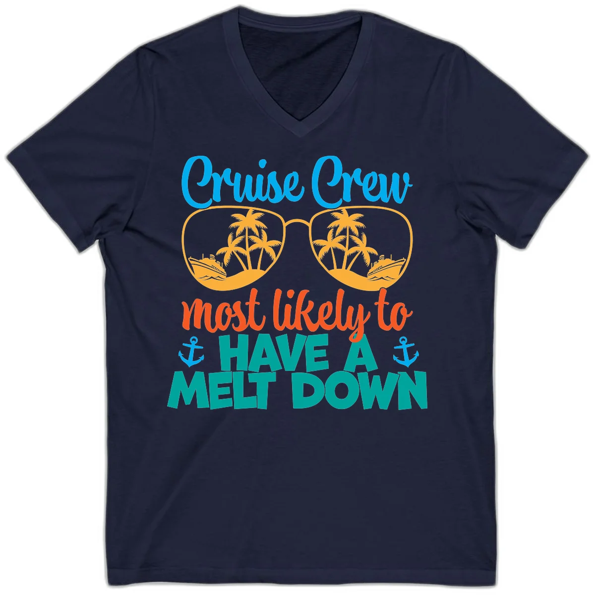 Cruise Crew Most Likely To Have A Meltdown V-Neck in Navy