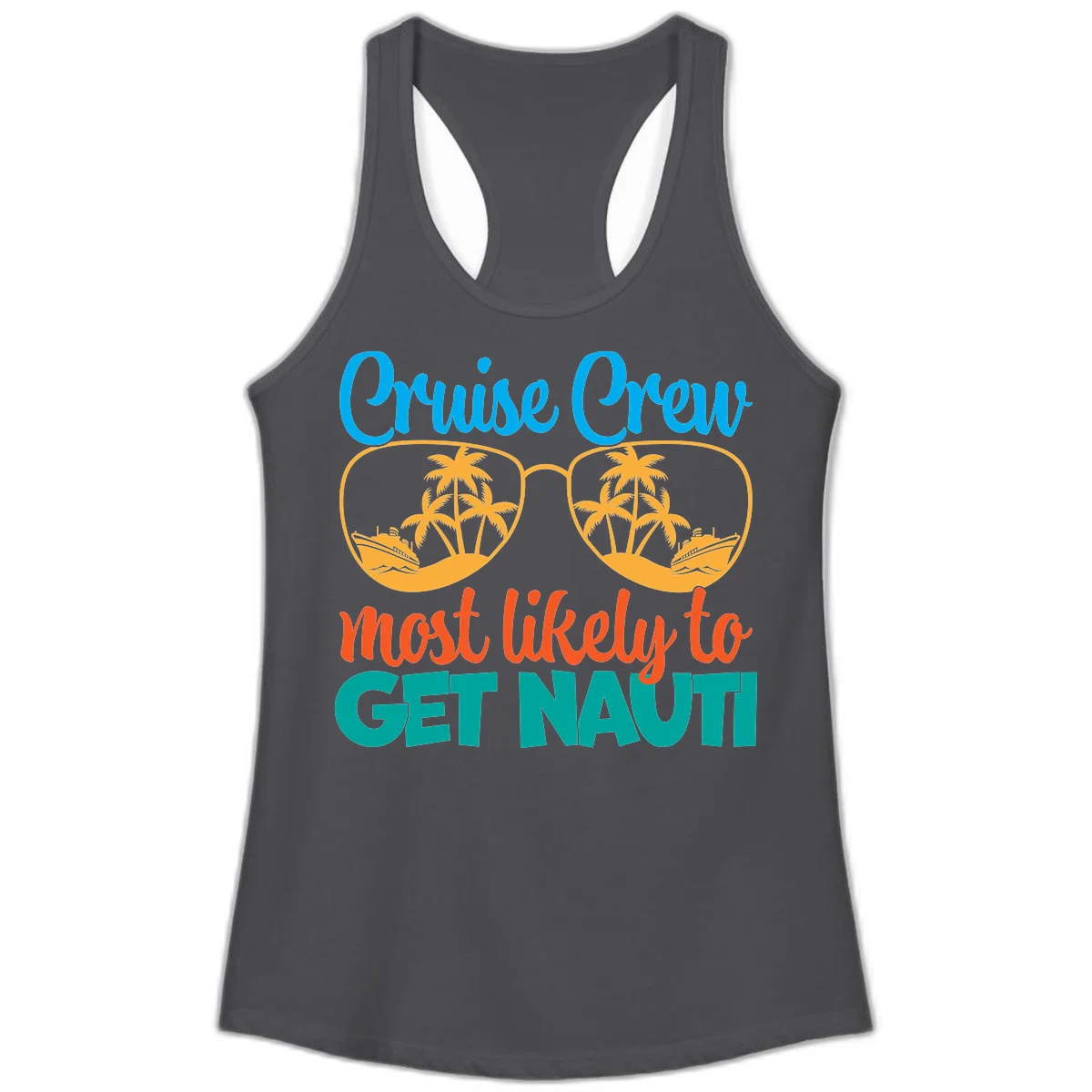 Cruise Crew Most Likely To Get Nautic Ladies Tank in Solid Dark Gray