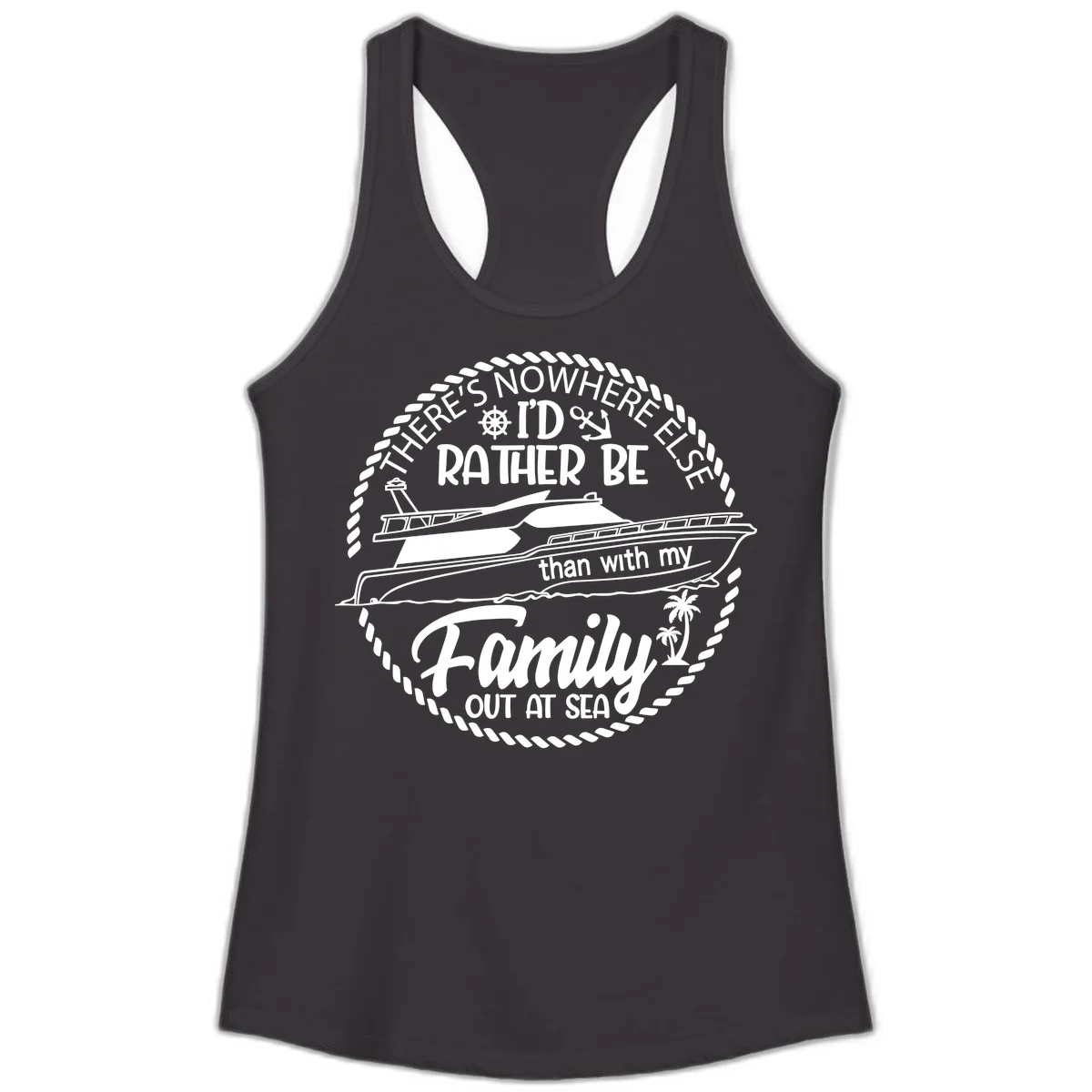 Rather Be With My Family Out At Sea Ladies Tank in Black