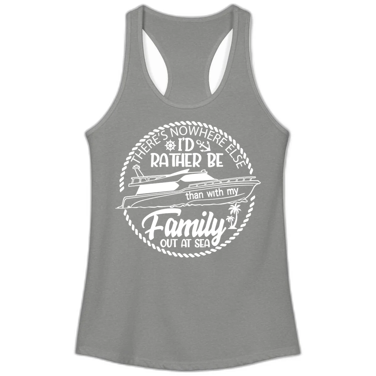 Rather Be With My Family Out At Sea Ladies Tank in Heather Grey