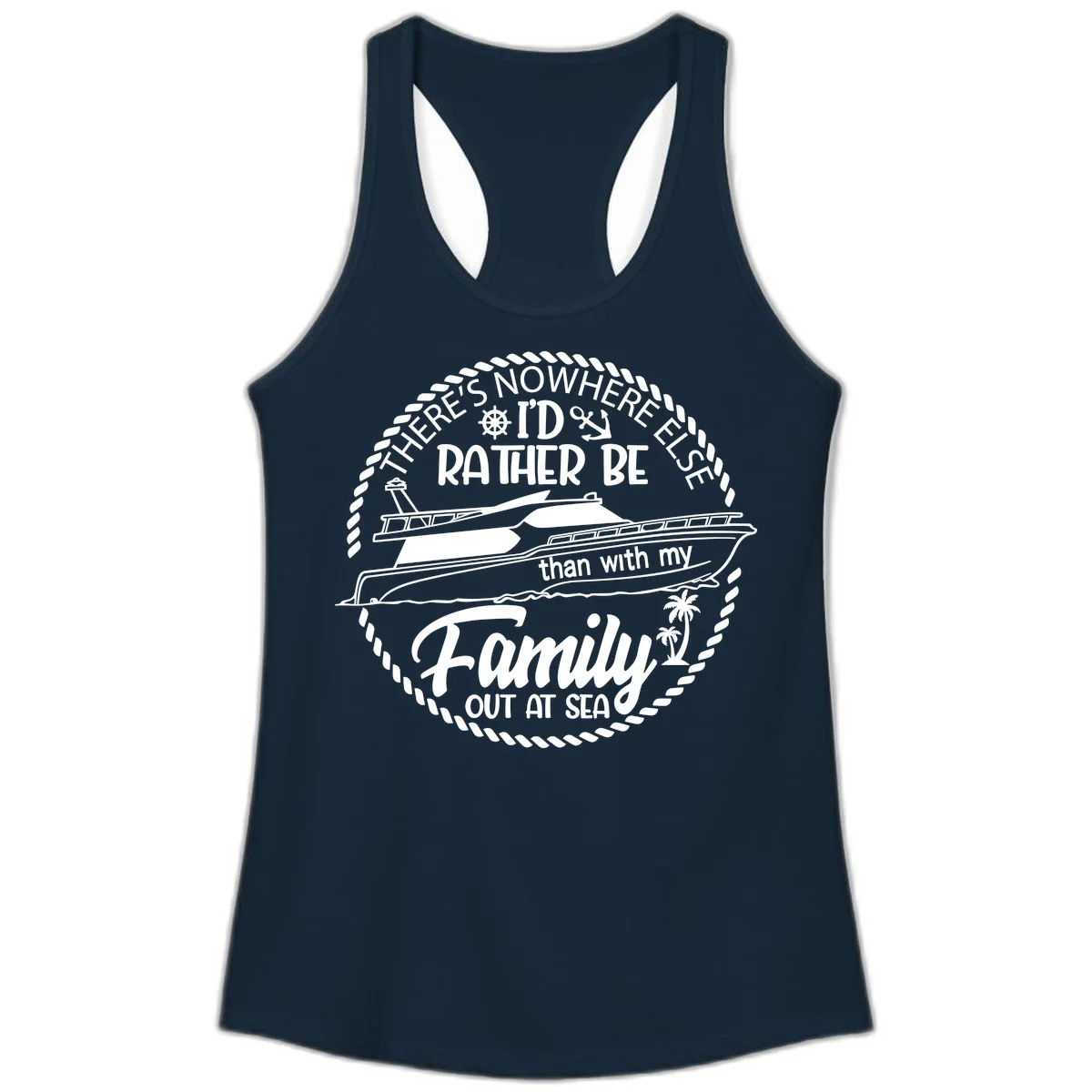 Rather Be With My Family Out At Sea Ladies Tank in Solid Midnight Navy