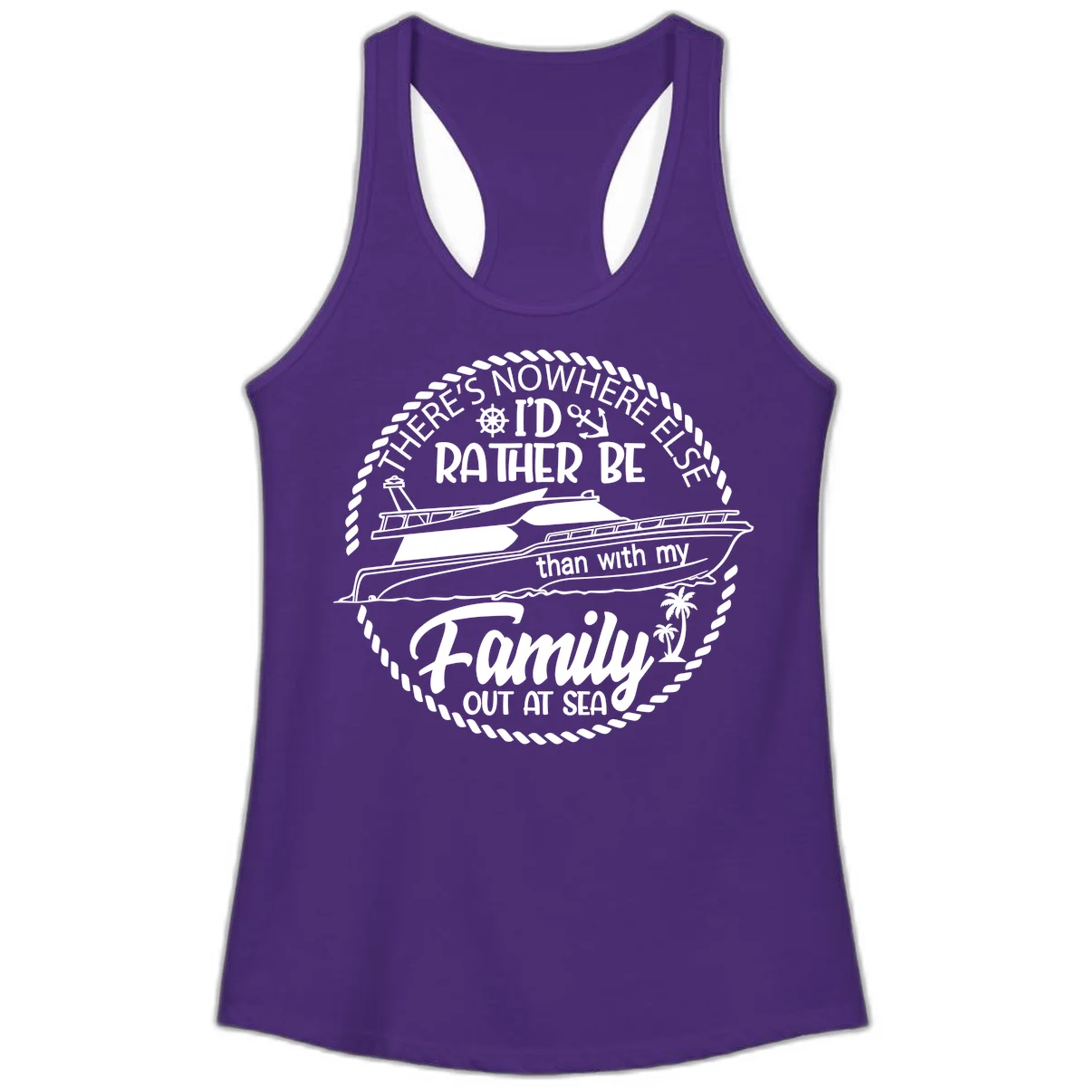 Rather Be With My Family Out At Sea Ladies Tank in Solid Purple Rush